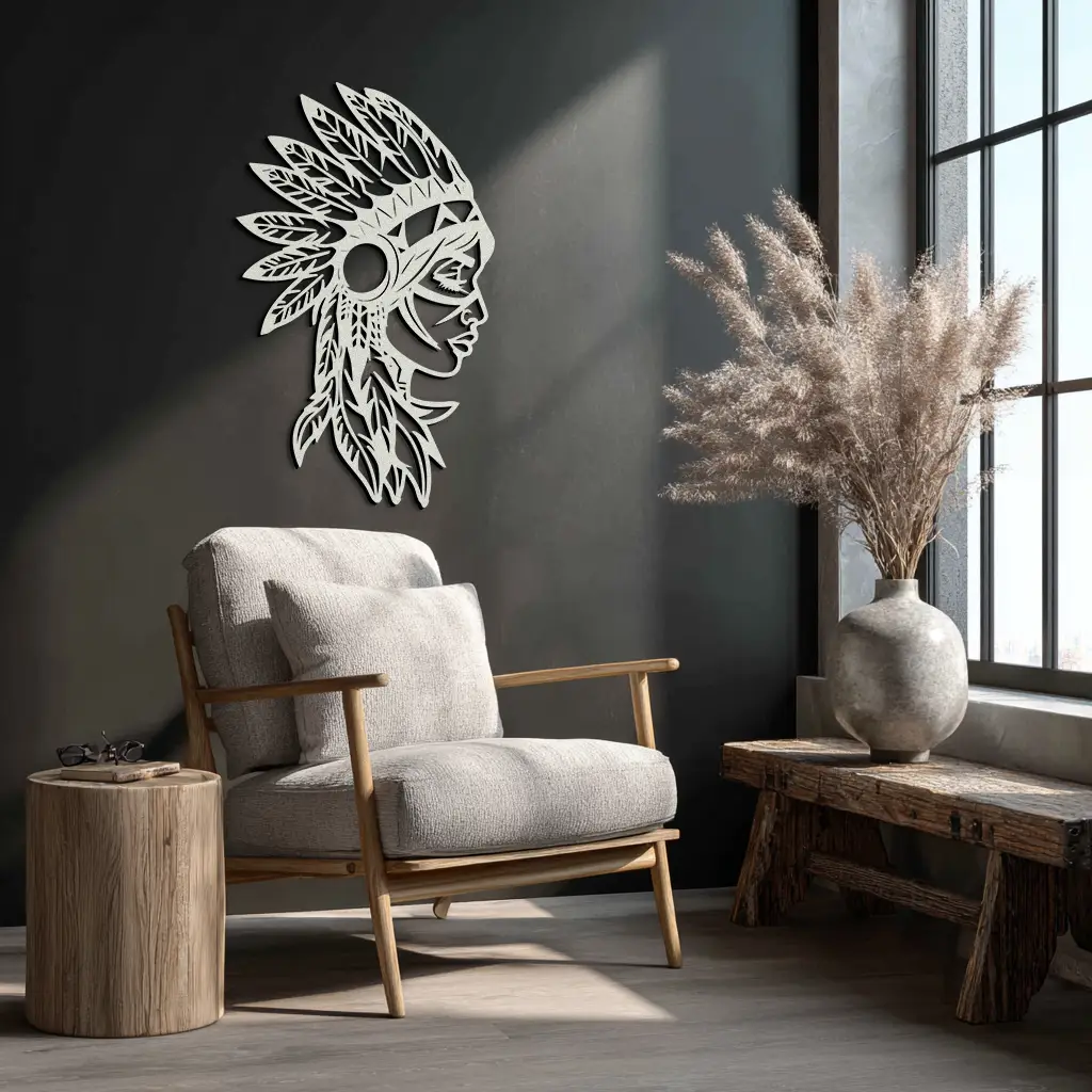 Native American Woman Metal Wall Art - Tribal Female Silhouette Steel Decor- KAF479 by Enova Art