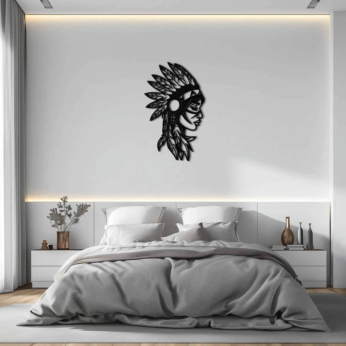 Native American Woman Metal Wall Art - Tribal Female Silhouette Steel Decor- KAF479 by Enova Art