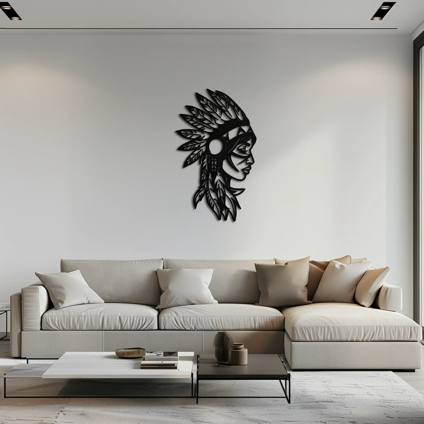 Native American Woman Metal Wall Art - Tribal Female Silhouette Steel Decor- KAF479 by Enova Art