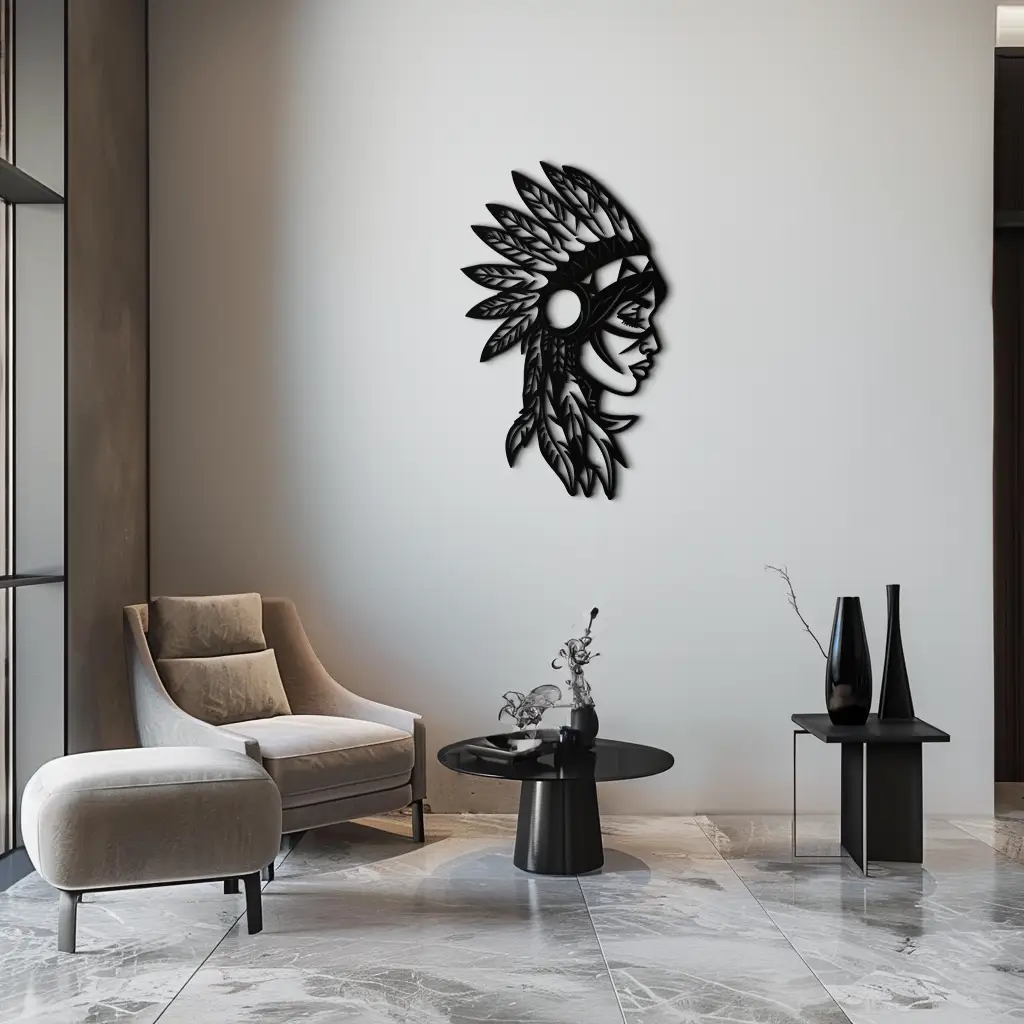 Native American Woman Metal Wall Art - Tribal Female Silhouette Steel Decor- KAF479 by Enova Art