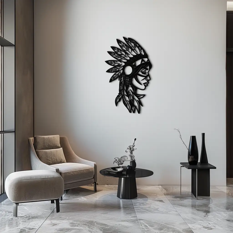 Native American Woman Metal Wall Art - Tribal Female Silhouette Steel Decor- KAF479 by Enova Art