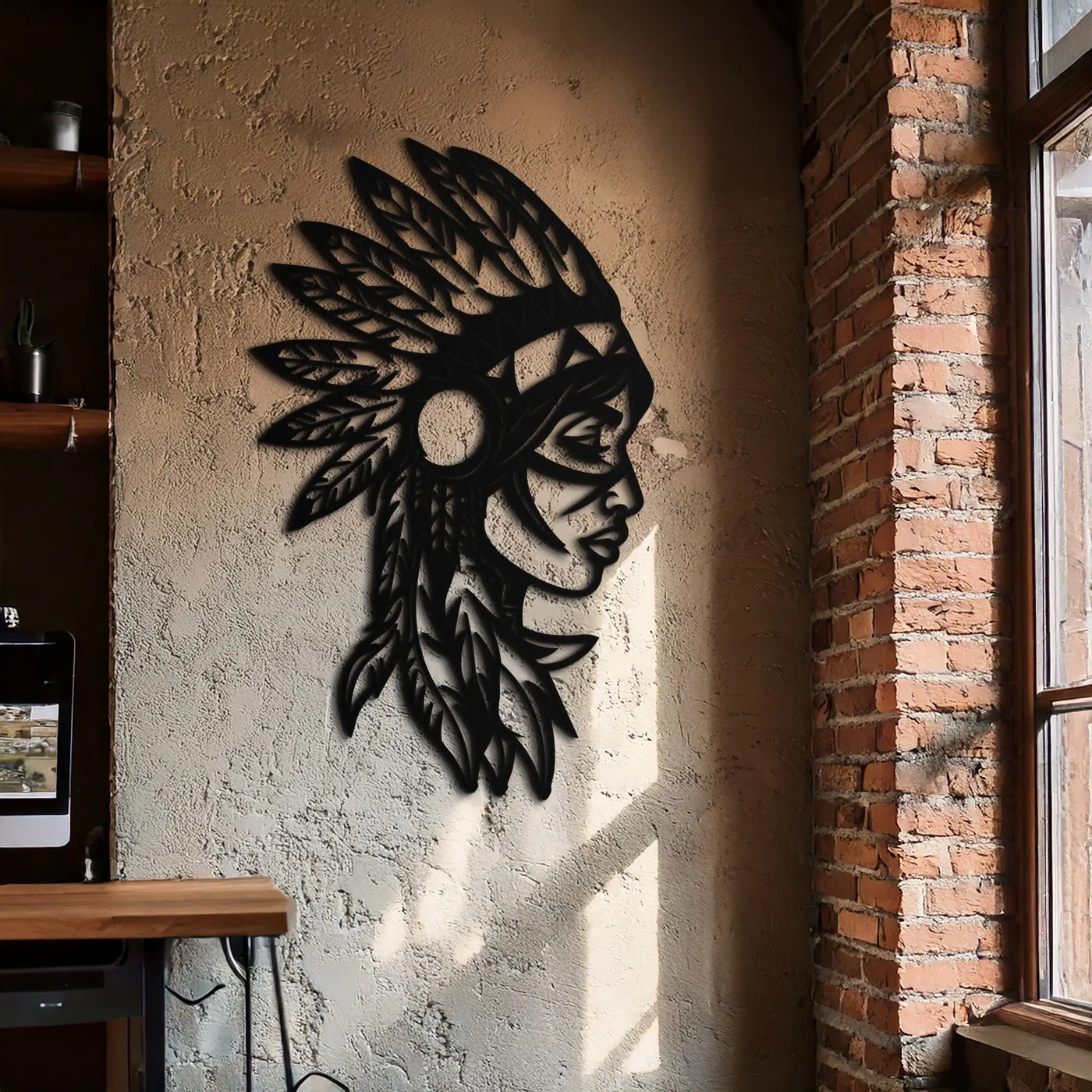 Native American Woman Metal Wall Art - Tribal Female Silhouette Steel Decor- KAF479 by Enova Art