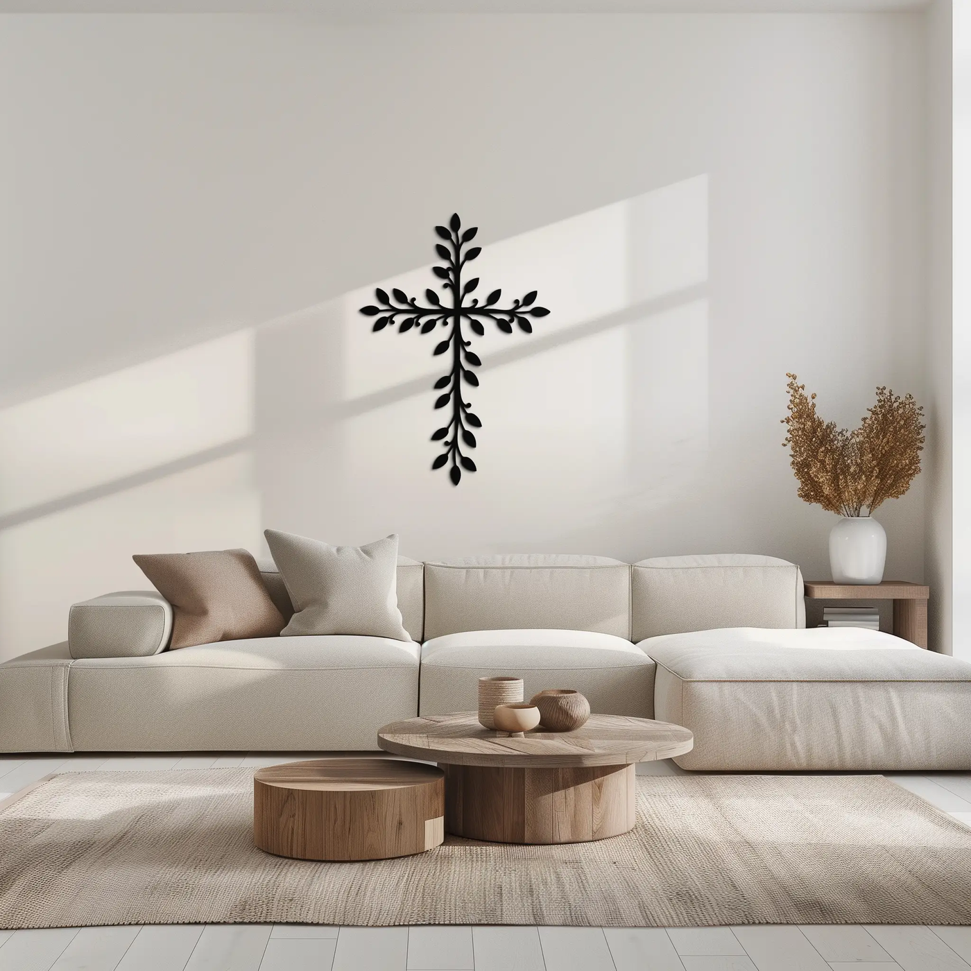 Leaf Cross Metal Wall Art - Elegant Botanical Christian Home Decor- KAF482 by Enova Art