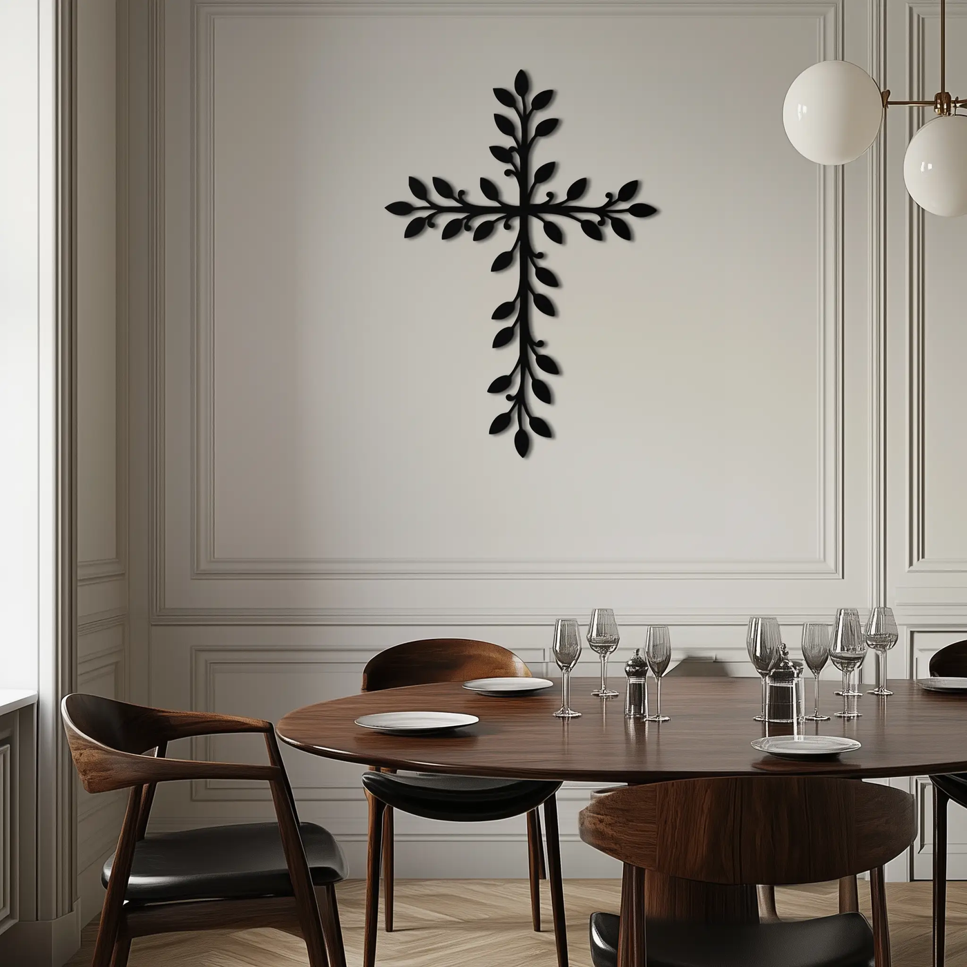 Leaf Cross Metal Wall Art - Elegant Botanical Christian Home Decor- KAF482 by Enova Art