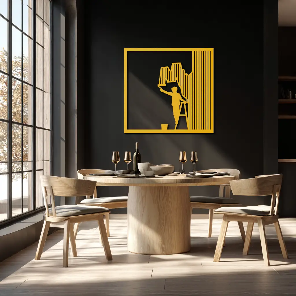 Painter Silhouette Metal Wall Art – Black Steel Artistic Home Decor- KAF489 by Enova Art