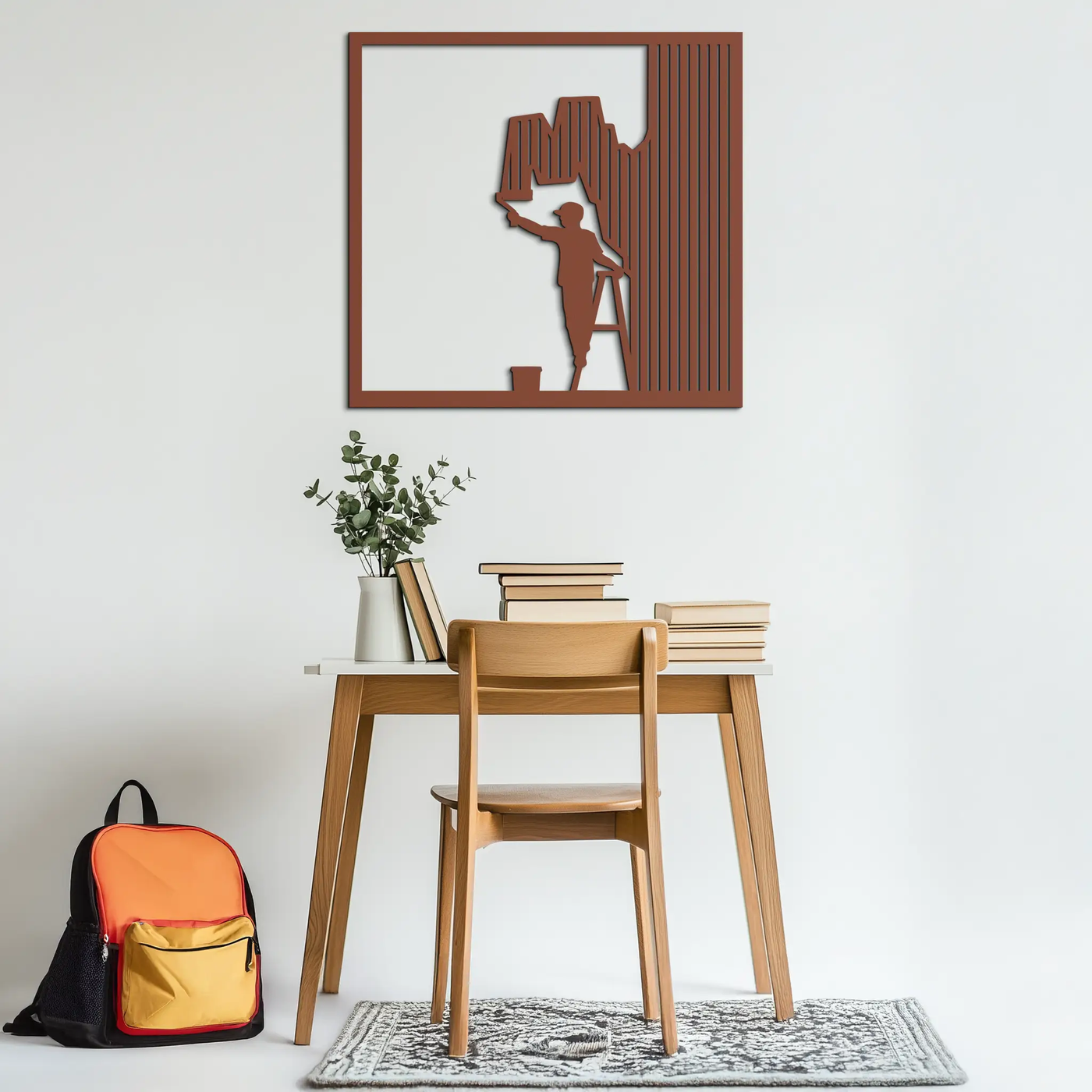 Painter Silhouette Metal Wall Art – Black Steel Artistic Home Decor- KAF489 by Enova Art