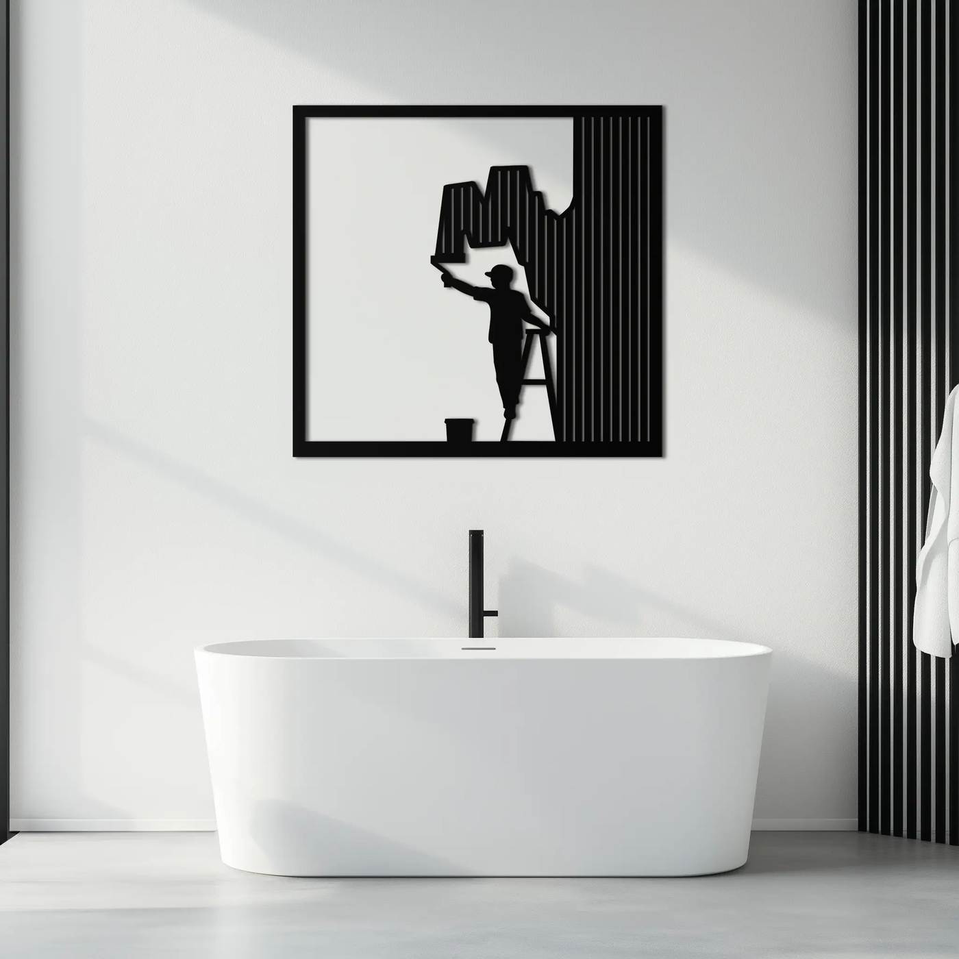 Painter Silhouette Metal Wall Art – Black Steel Artistic Home Decor- KAF489 by Enova Art