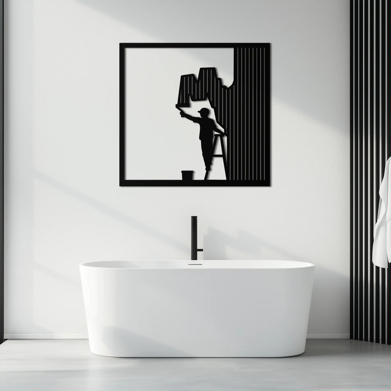 Painter Silhouette Metal Wall Art – Black Steel Artistic Home Decor- KAF489 by Enova Art