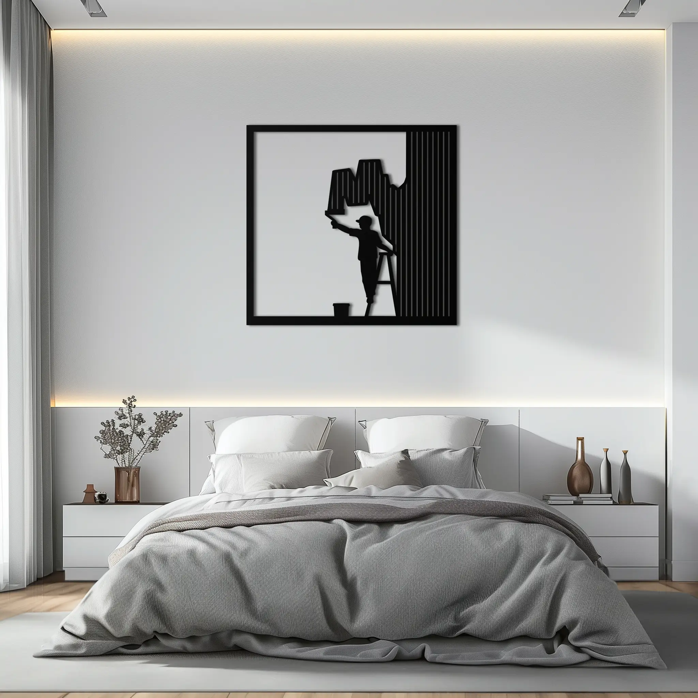 Painter Silhouette Metal Wall Art – Black Steel Artistic Home Decor- KAF489 by Enova Art