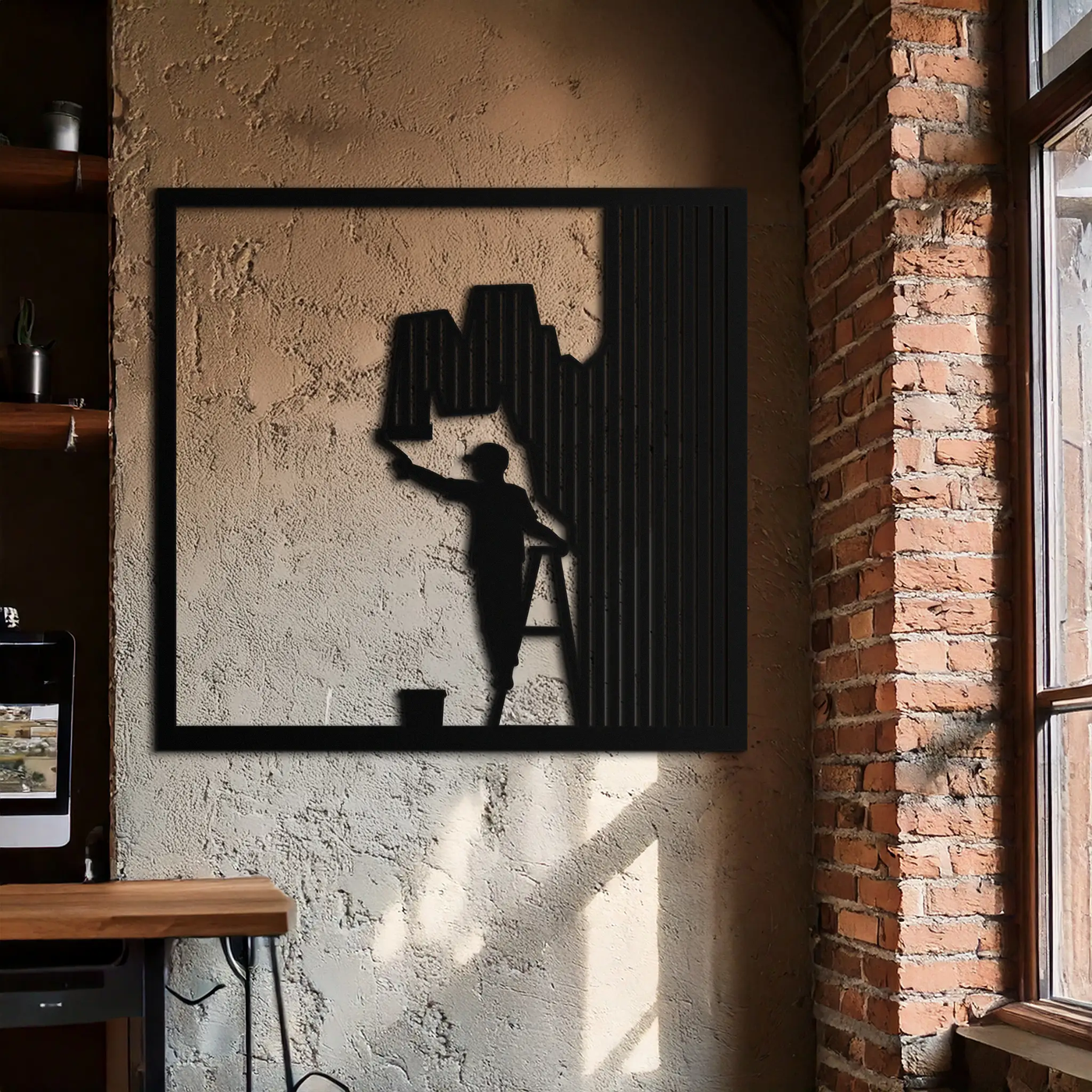 Painter Silhouette Metal Wall Art – Black Steel Artistic Home Decor- KAF489 by Enova Art