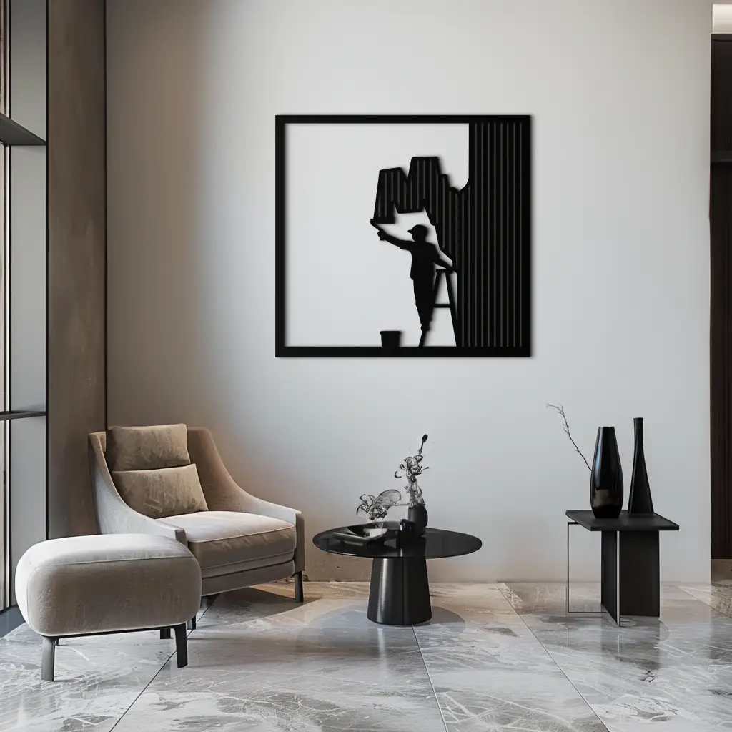 Painter Silhouette Metal Wall Art – Black Steel Artistic Home Decor- KAF489 by Enova Art