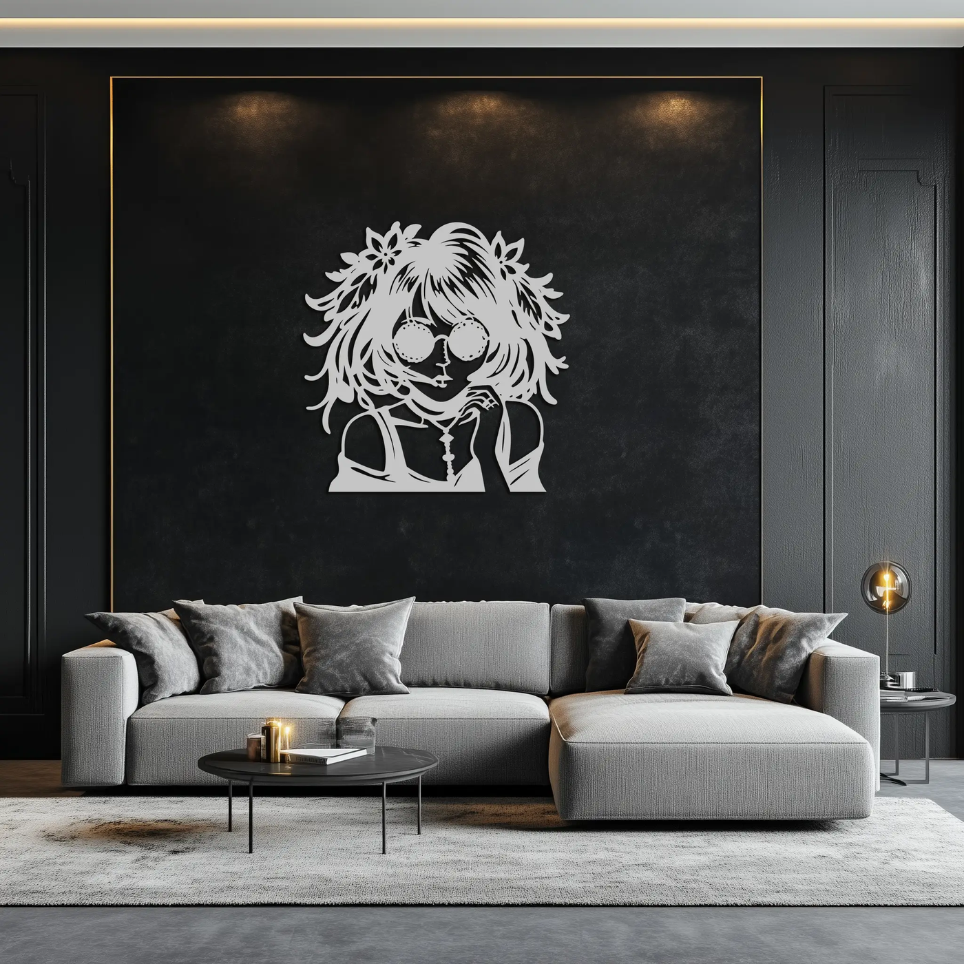 Anime Girl Silhouette Metal Wall Art – Black Steel Artistic Modern Home Decor- KAF490 by Enova Art