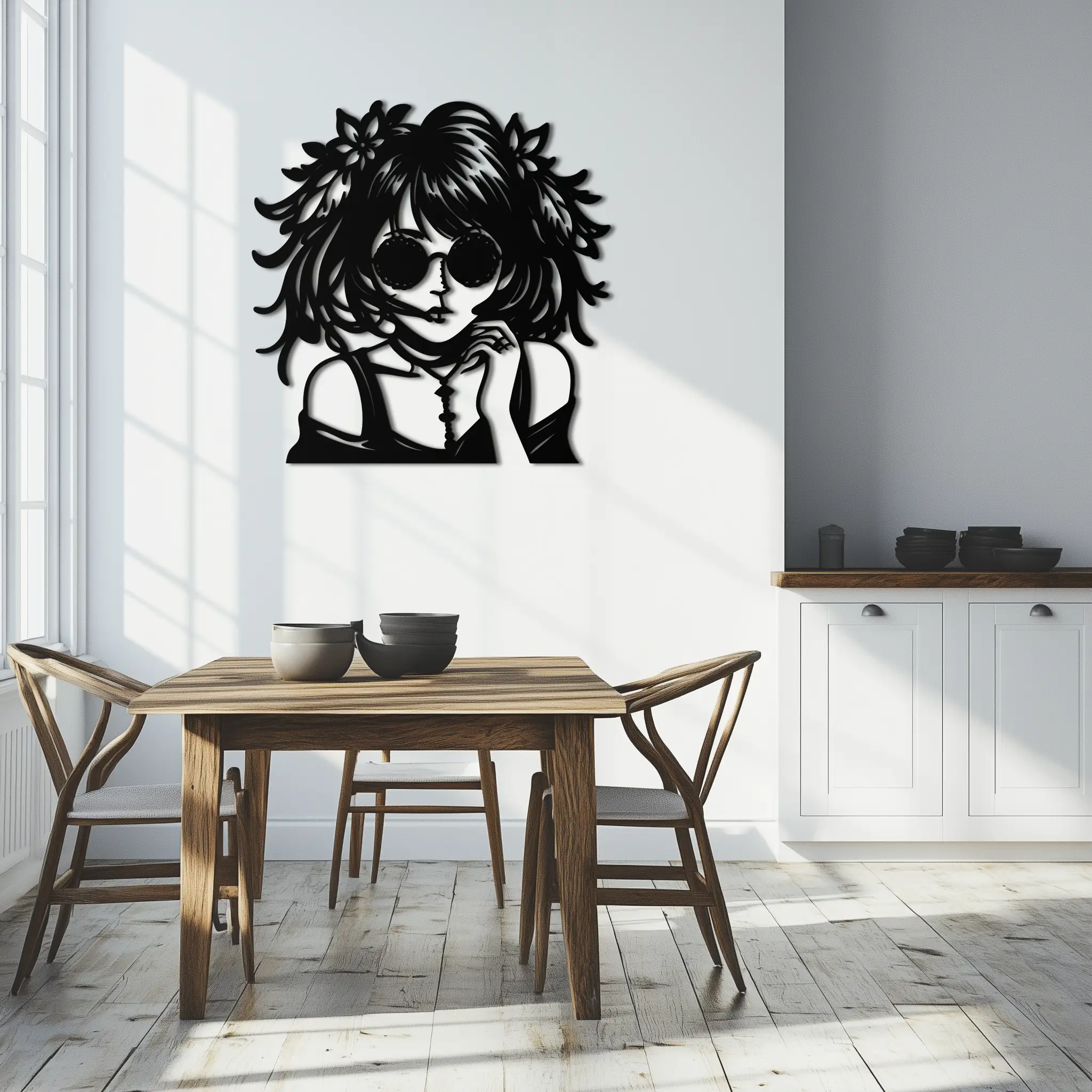 Anime Girl Silhouette Metal Wall Art – Black Steel Artistic Modern Home Decor- KAF490 by Enova Art