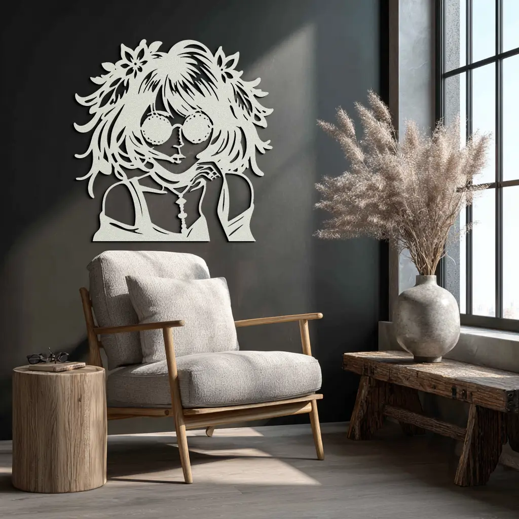Anime Girl Silhouette Metal Wall Art – Black Steel Artistic Modern Home Decor- KAF490 by Enova Art