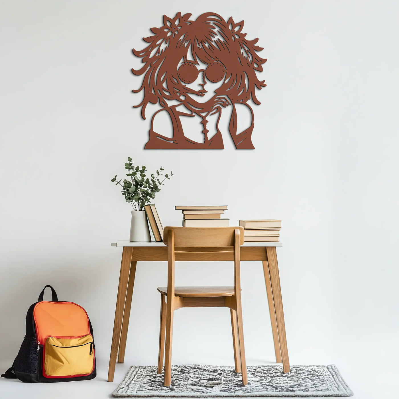 Anime Girl Silhouette Metal Wall Art – Black Steel Artistic Modern Home Decor- KAF490 by Enova Art