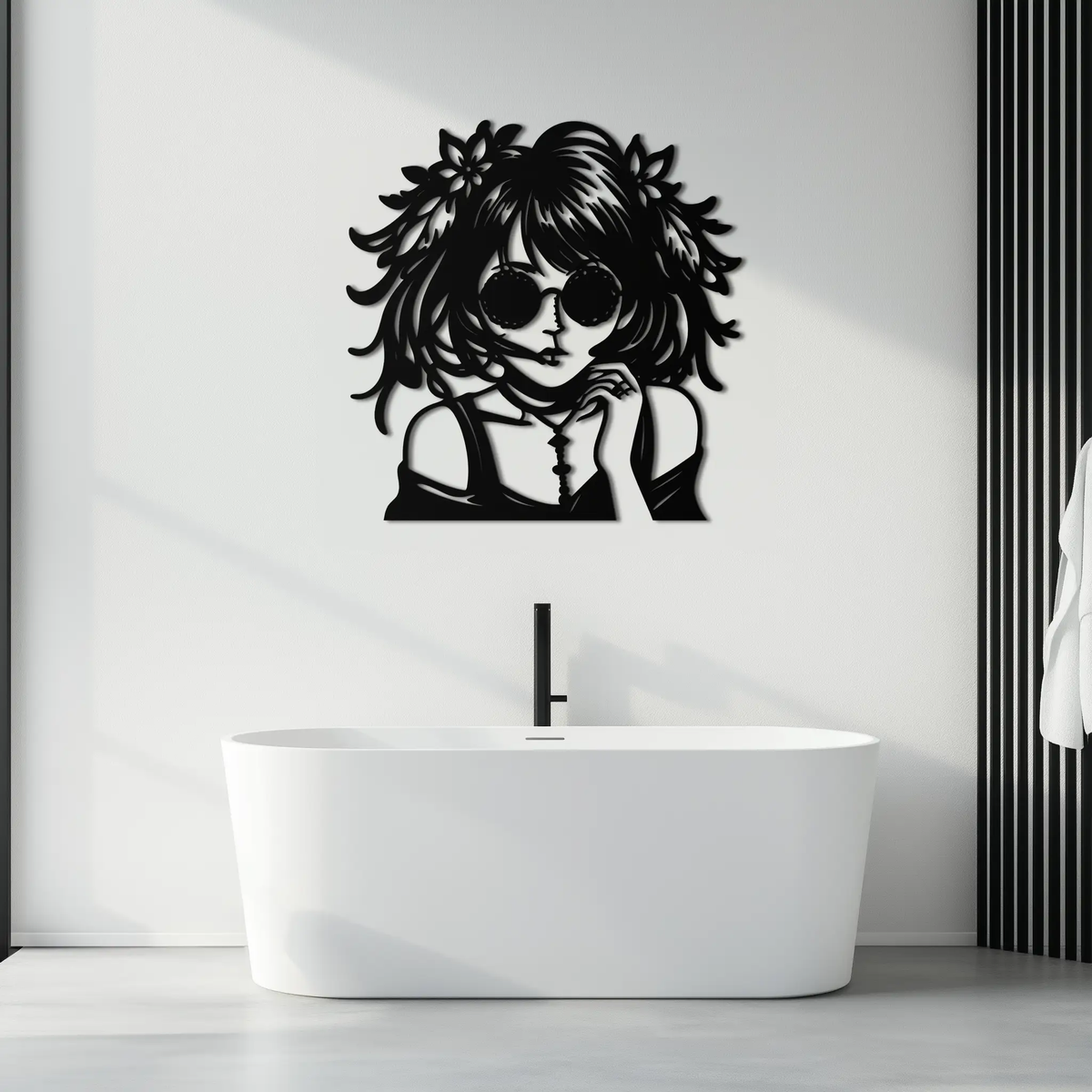 Anime Girl Silhouette Metal Wall Art – Black Steel Artistic Modern Home Decor- KAF490 by Enova Art