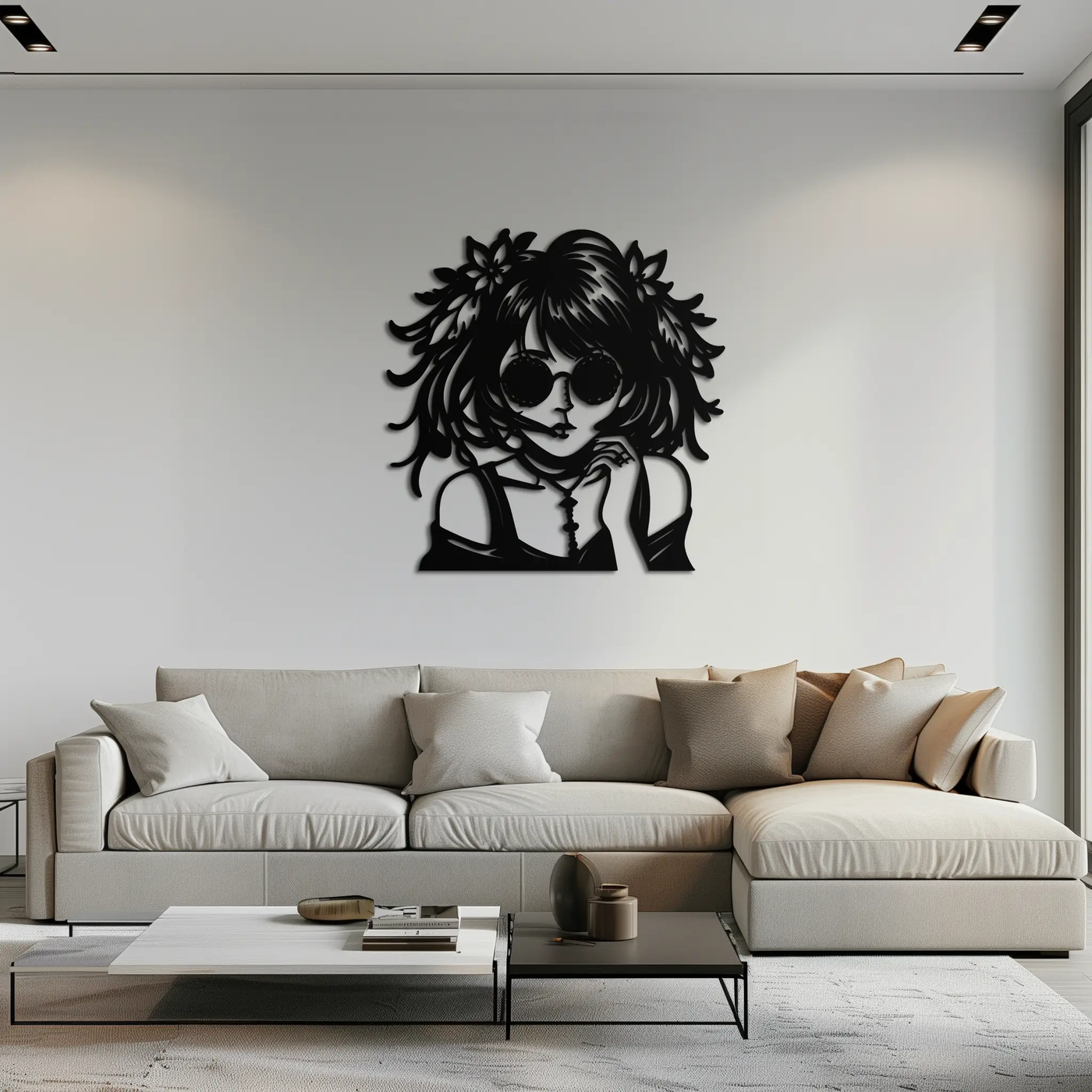 Anime Girl Silhouette Metal Wall Art – Black Steel Artistic Modern Home Decor- KAF490 by Enova Art