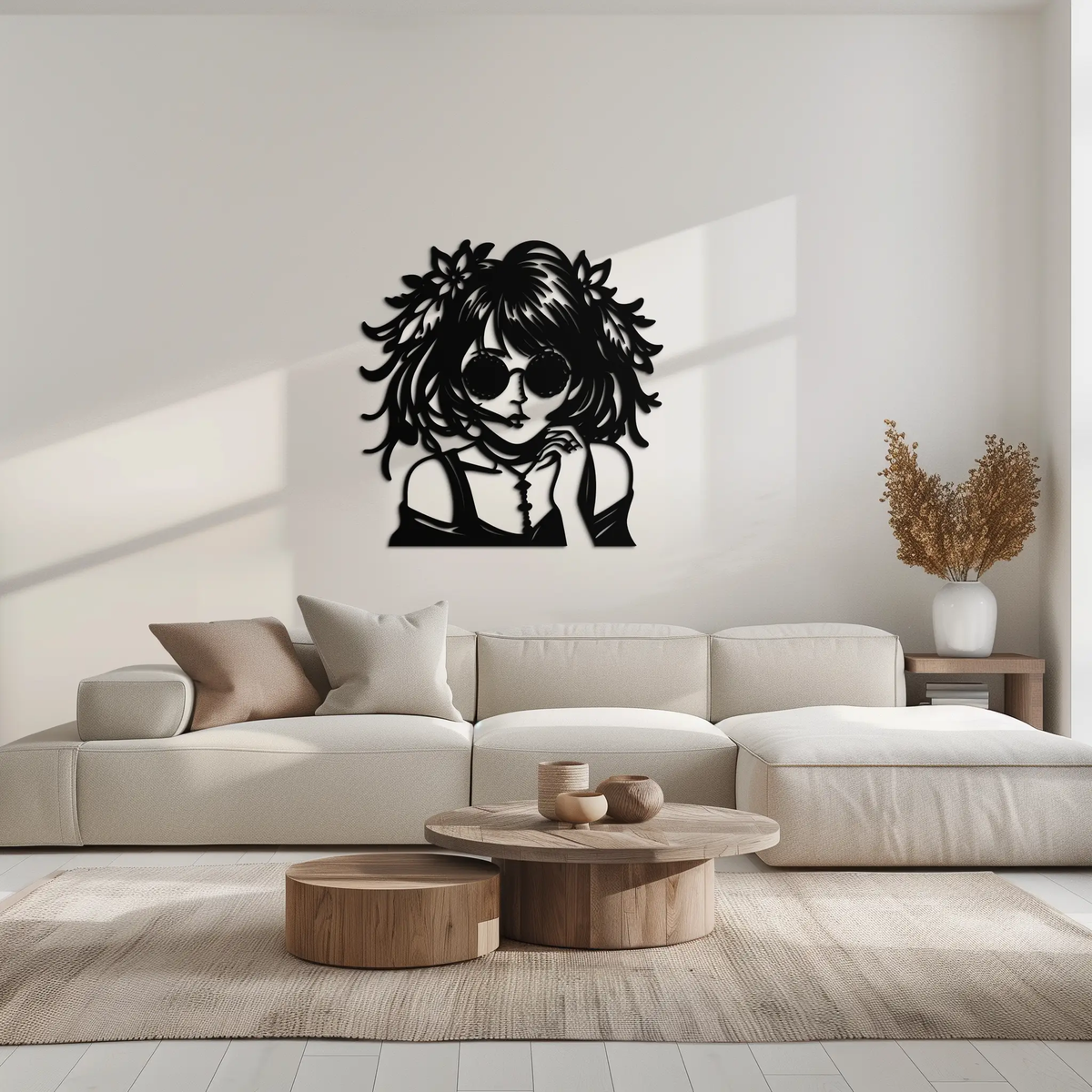 Anime Girl Silhouette Metal Wall Art – Black Steel Artistic Modern Home Decor- KAF490 by Enova Art