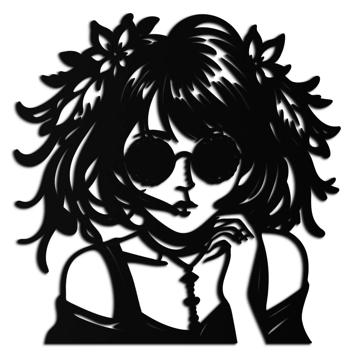 Anime Girl Silhouette Metal Wall Art – Black Steel Artistic Modern Home Decor- KAF490 by Enova Art
