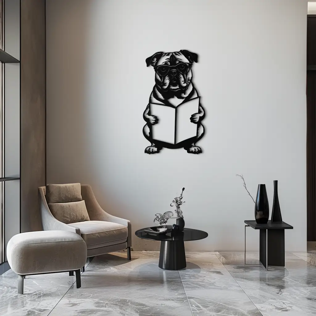 Reading Dog Silhouette Metal Wall Art – Black Steel Whimsical Pet Lover Decor- KAF491 by Enova Art
