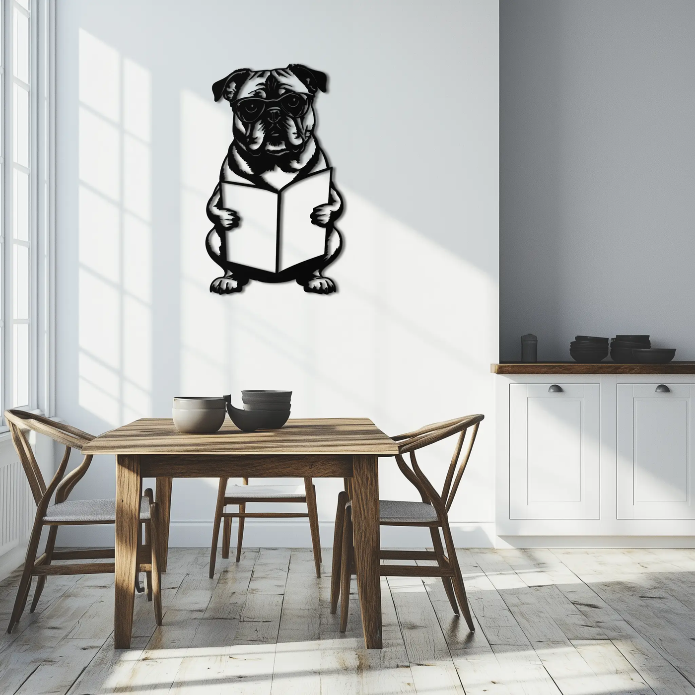 Reading Dog Silhouette Metal Wall Art – Black Steel Whimsical Pet Lover Decor- KAF491 by Enova Art