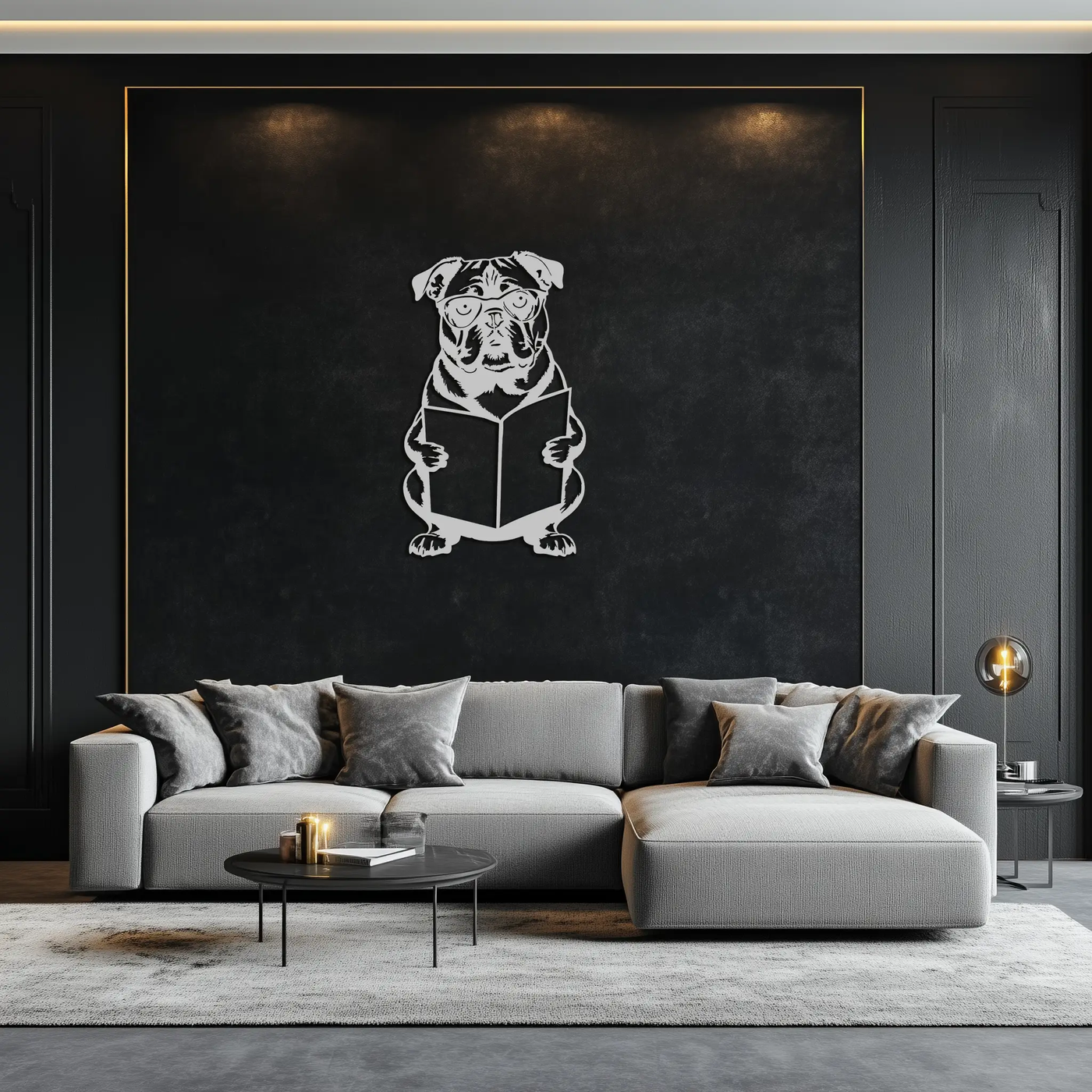 Reading Dog Silhouette Metal Wall Art – Black Steel Whimsical Pet Lover Decor- KAF491 by Enova Art