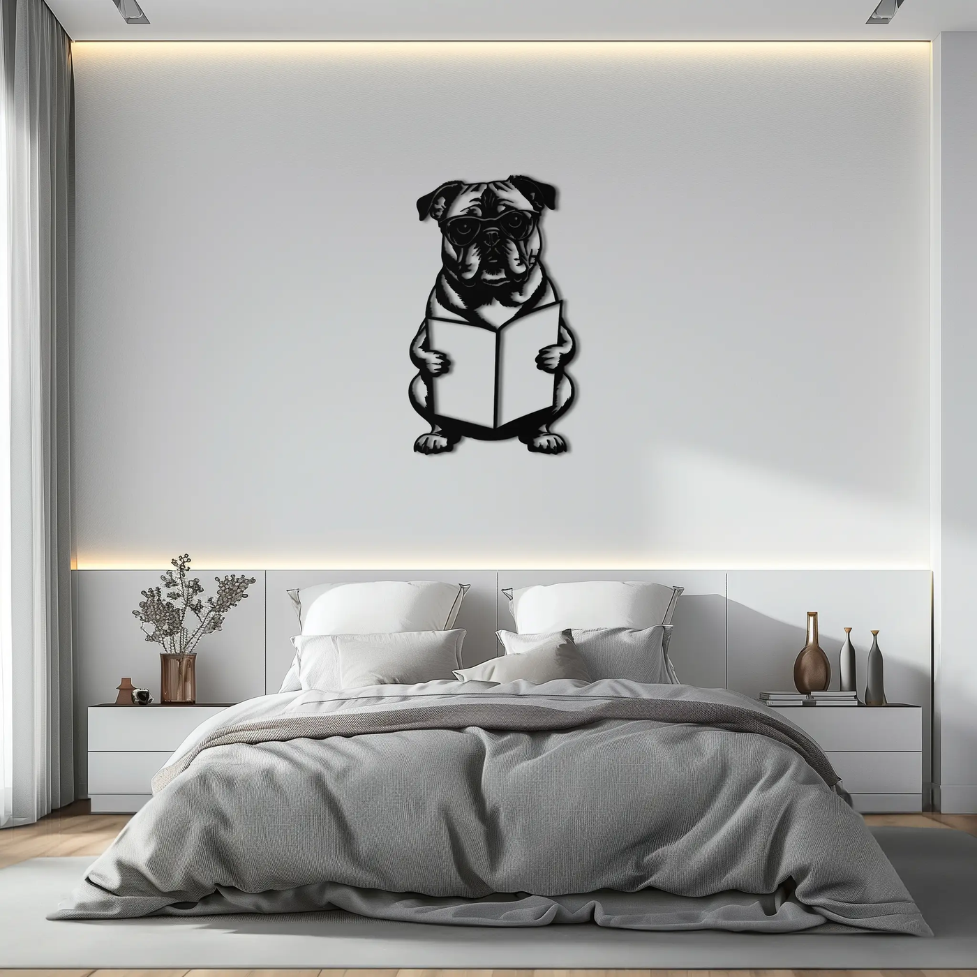 Reading Dog Silhouette Metal Wall Art – Black Steel Whimsical Pet Lover Decor- KAF491 by Enova Art