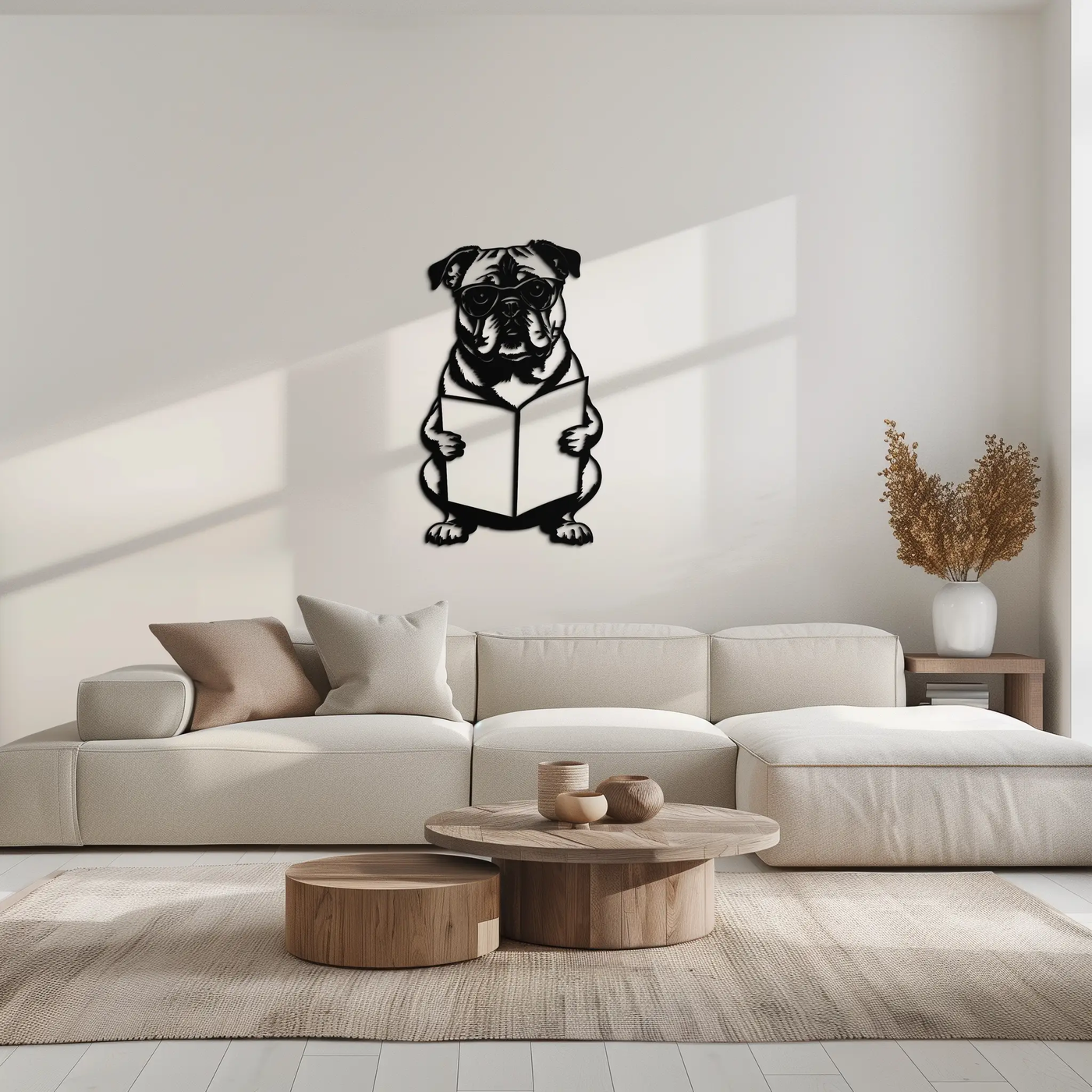 Reading Dog Silhouette Metal Wall Art – Black Steel Whimsical Pet Lover Decor- KAF491 by Enova Art