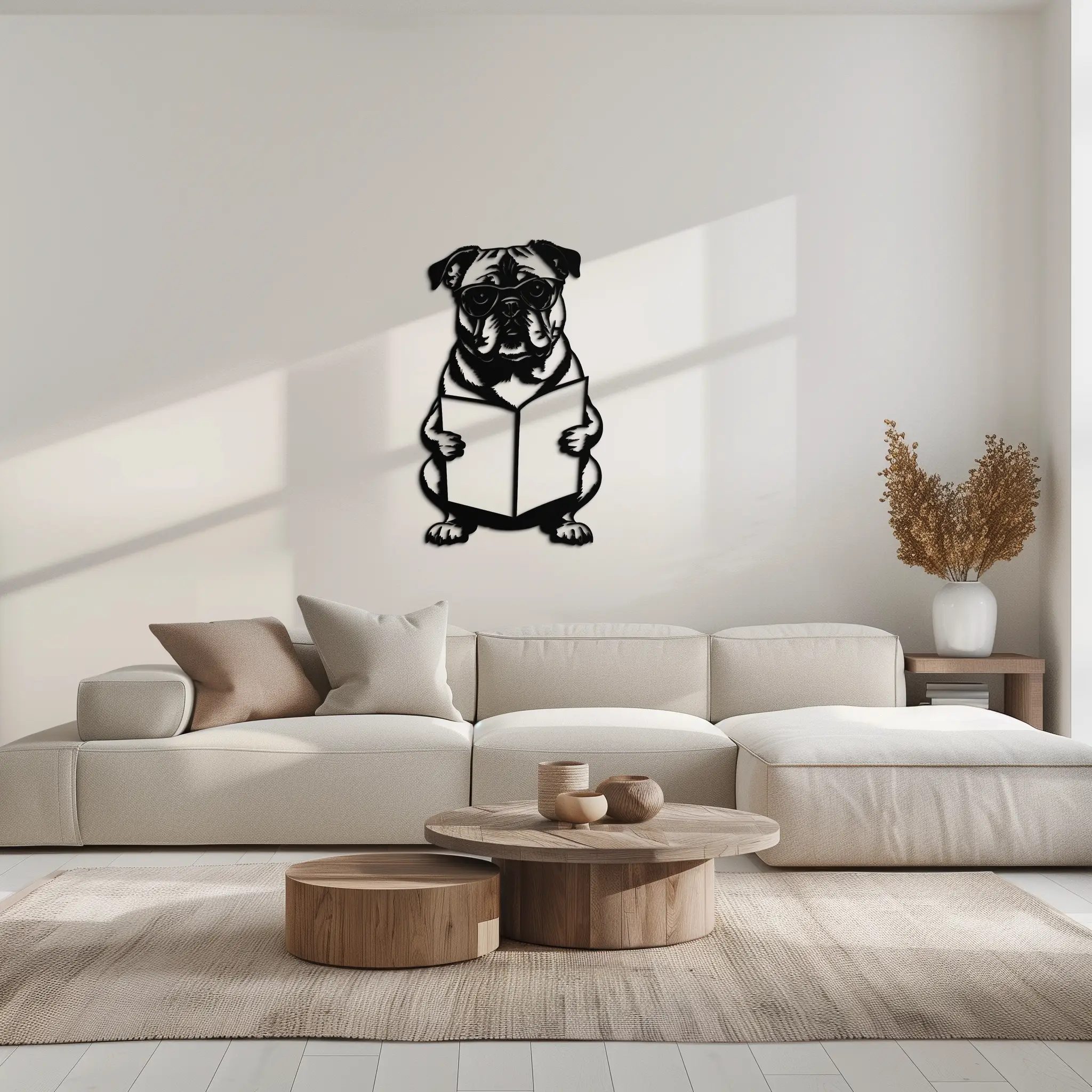 Reading Dog Silhouette Metal Wall Art – Black Steel Whimsical Pet Lover Decor- KAF491 by Enova Art