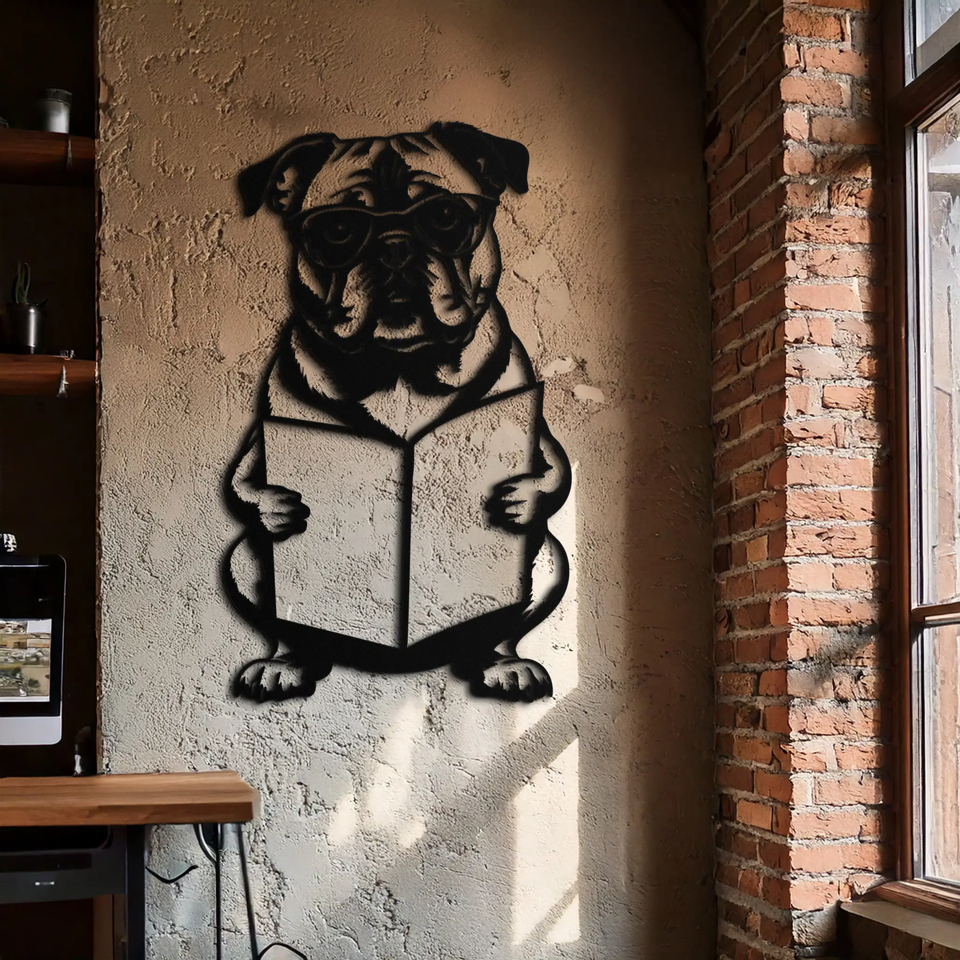 Reading Dog Silhouette Metal Wall Art – Black Steel Whimsical Pet Lover Decor- KAF491 by Enova Art