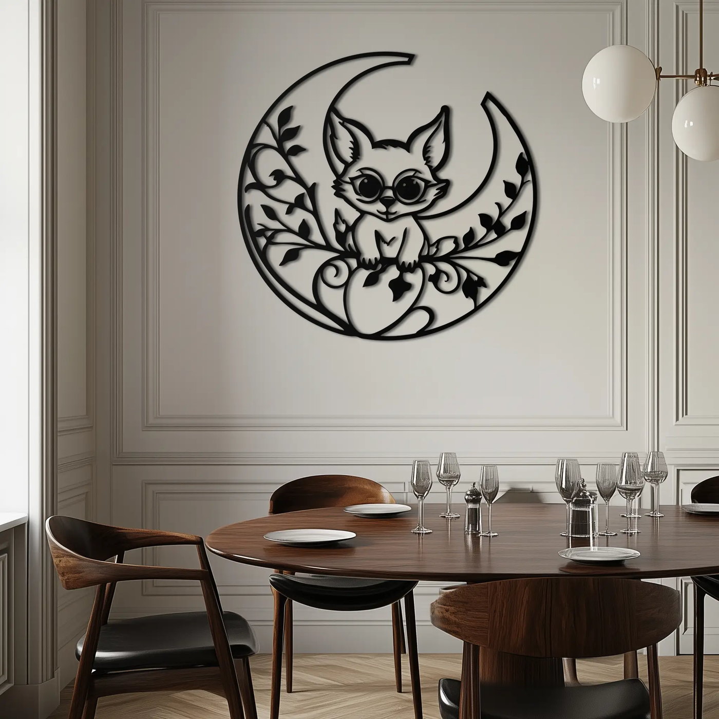 Moon Cat Silhouette Metal Wall Art – Black Steel Whimsical Pet Lover Decor- KAF492 by Enova Art