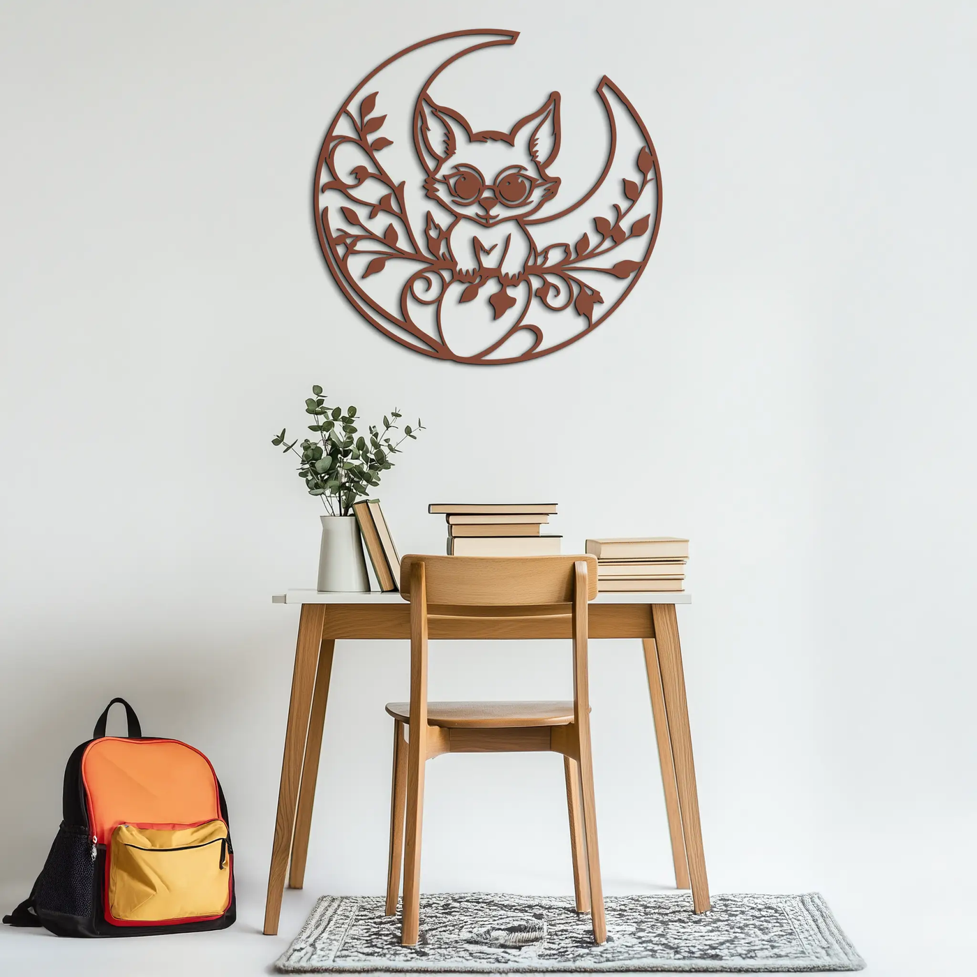 Moon Cat Silhouette Metal Wall Art – Black Steel Whimsical Pet Lover Decor- KAF492 by Enova Art