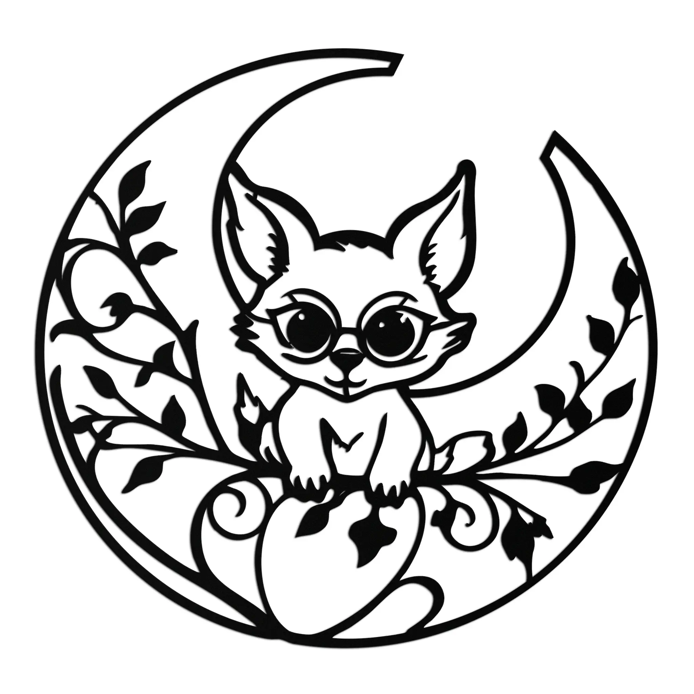 Moon Cat Silhouette Metal Wall Art – Black Steel Whimsical Pet Lover Decor- KAF492 by Enova Art