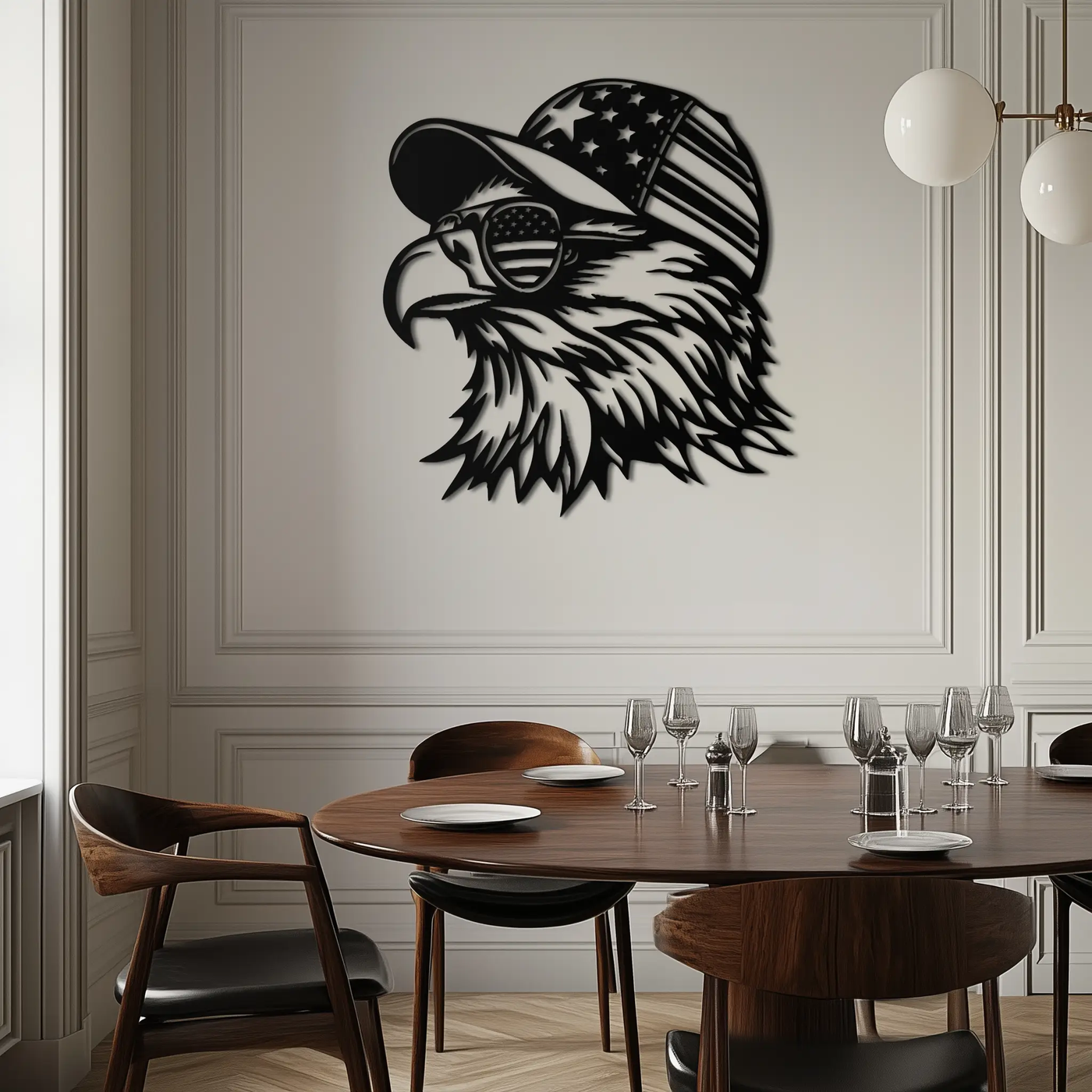 Patriotic Eagle Silhouette Metal Wall Art – Black Steel American Pride Decor- KAF493 by Enova Art