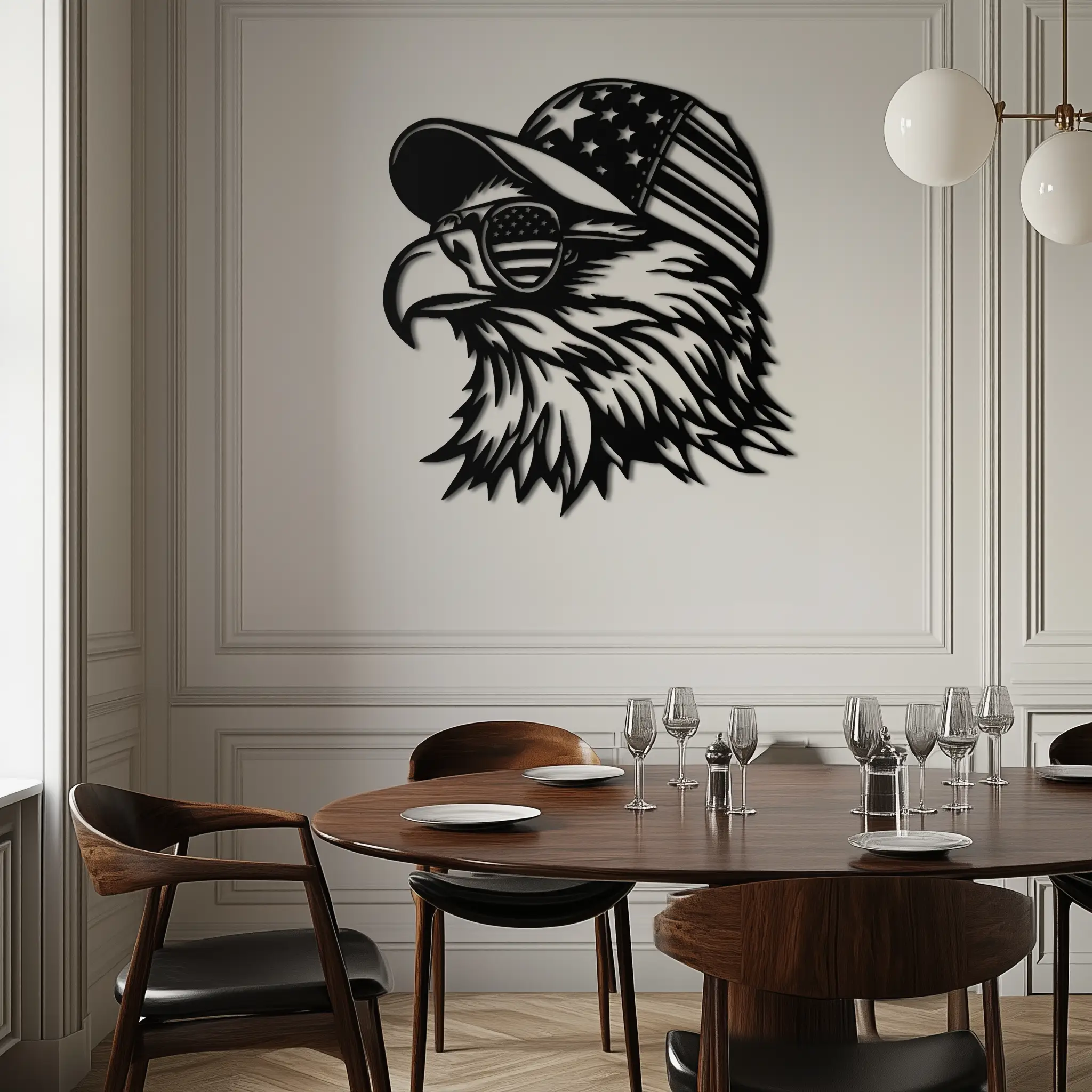 Patriotic Eagle Silhouette Metal Wall Art – Black Steel American Pride Decor- KAF493 by Enova Art