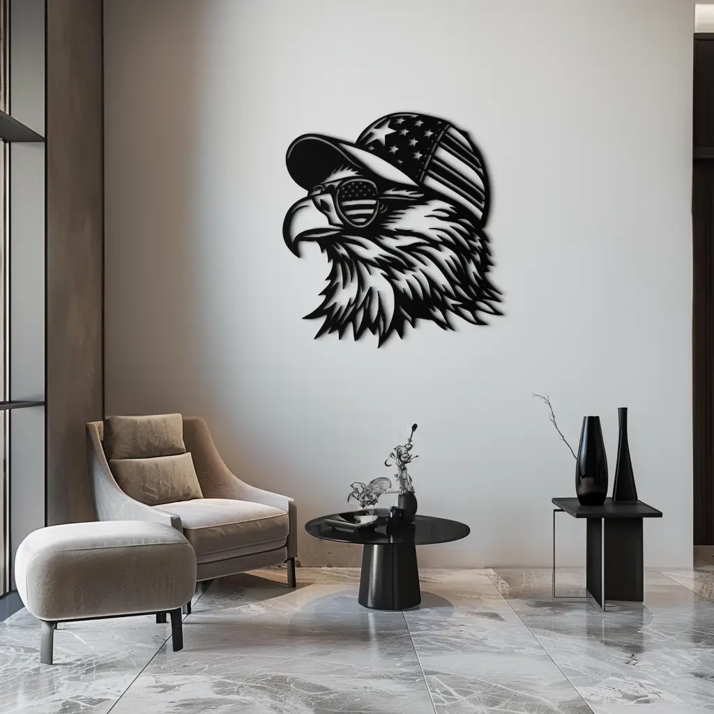 Patriotic Eagle Silhouette Metal Wall Art – Black Steel American Pride Decor- KAF493 by Enova Art