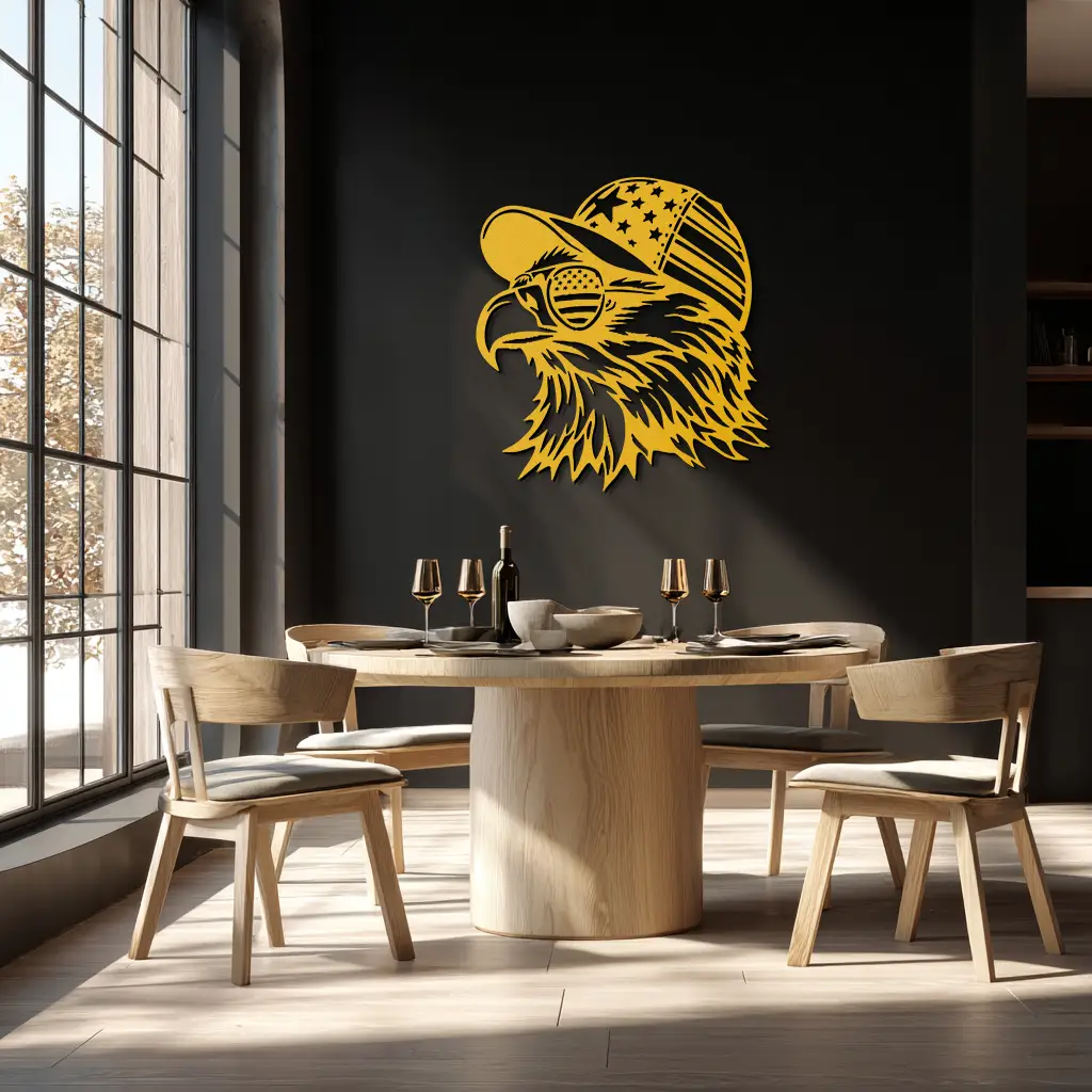 Patriotic Eagle Silhouette Metal Wall Art – Black Steel American Pride Decor- KAF493 by Enova Art