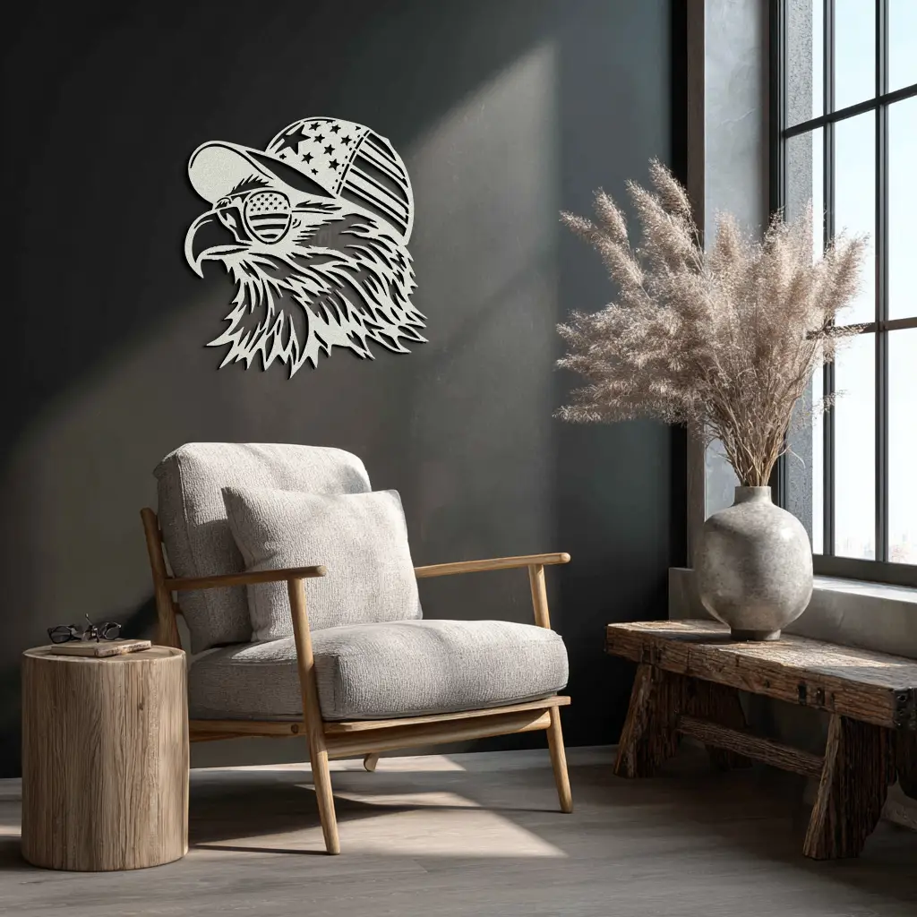 Patriotic Eagle Silhouette Metal Wall Art – Black Steel American Pride Decor- KAF493 by Enova Art