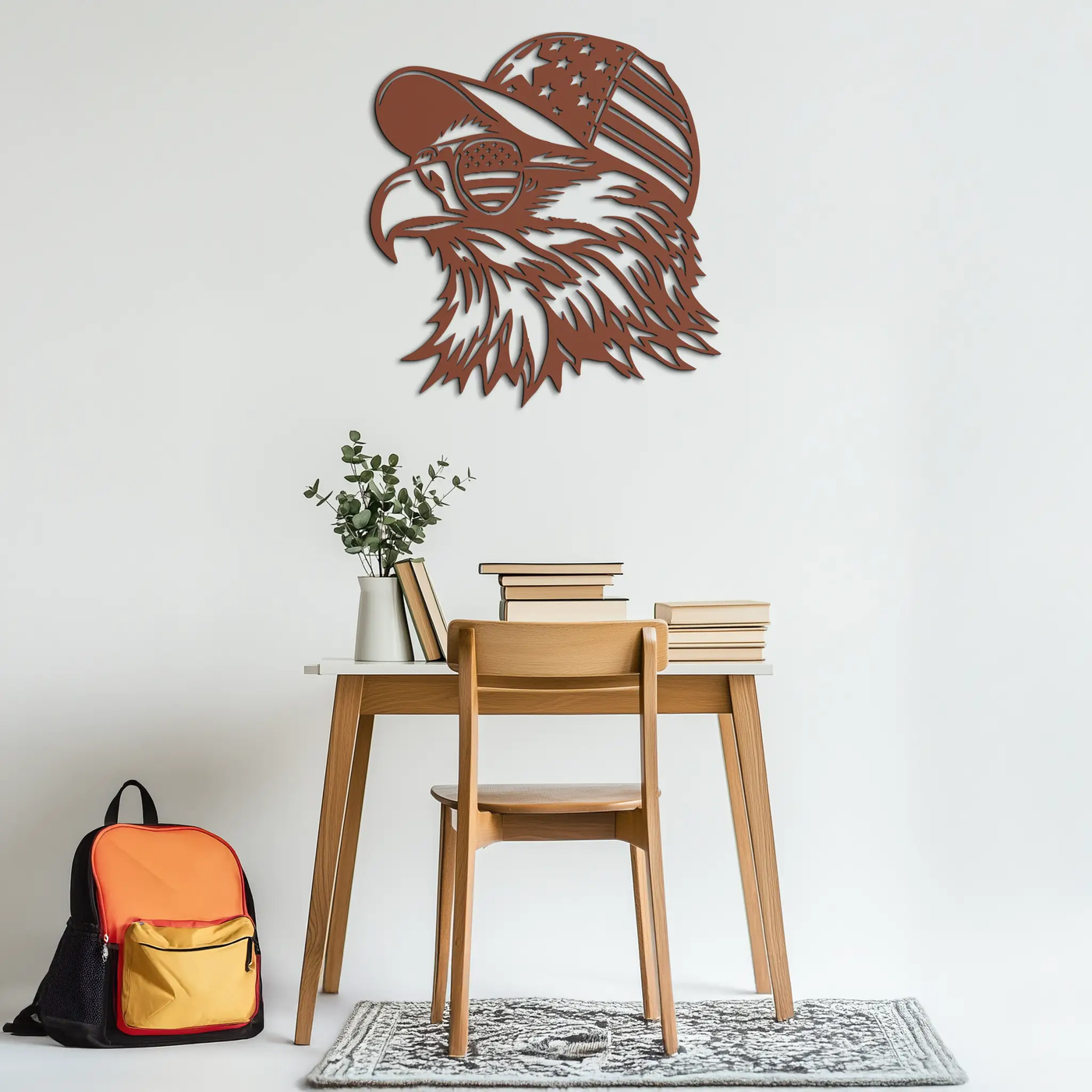 Patriotic Eagle Silhouette Metal Wall Art – Black Steel American Pride Decor- KAF493 by Enova Art