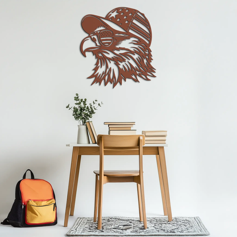 Patriotic Eagle Silhouette Metal Wall Art – Black Steel American Pride Decor- KAF493 by Enova Art