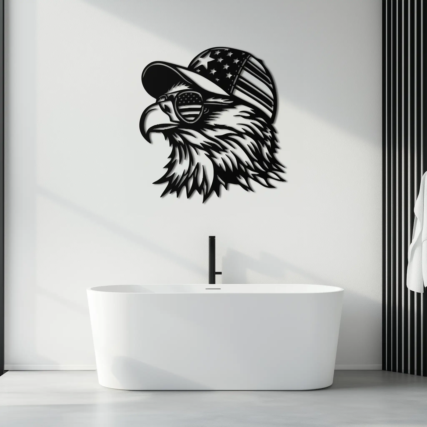 Patriotic Eagle Silhouette Metal Wall Art – Black Steel American Pride Decor- KAF493 by Enova Art