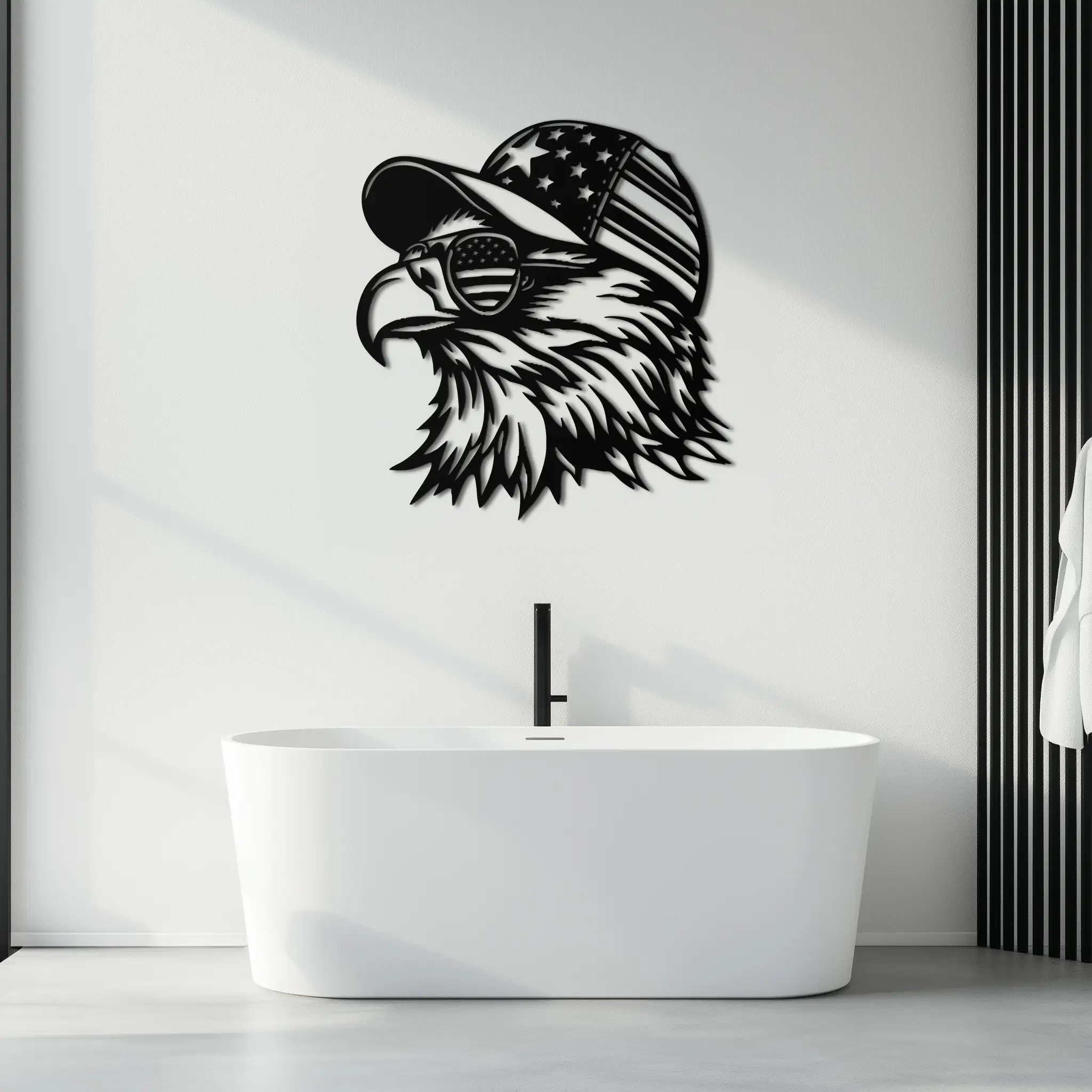 Patriotic Eagle Silhouette Metal Wall Art – Black Steel American Pride Decor- KAF493 by Enova Art