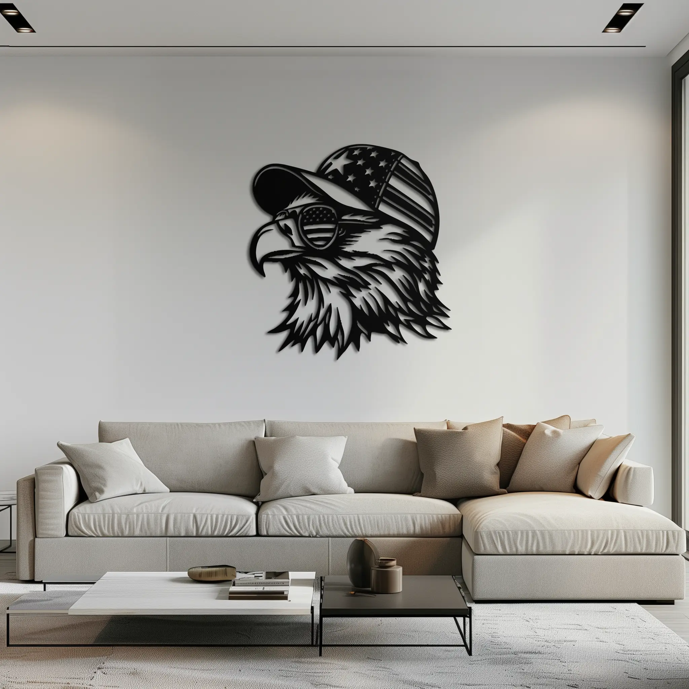 Patriotic Eagle Silhouette Metal Wall Art – Black Steel American Pride Decor- KAF493 by Enova Art