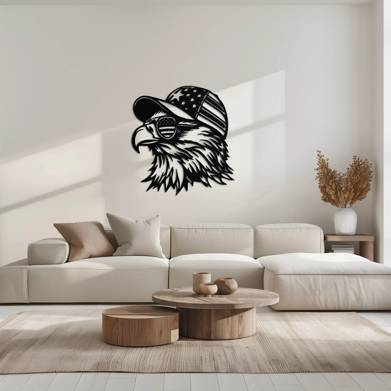 Patriotic Eagle Silhouette Metal Wall Art – Black Steel American Pride Decor- KAF493 by Enova Art