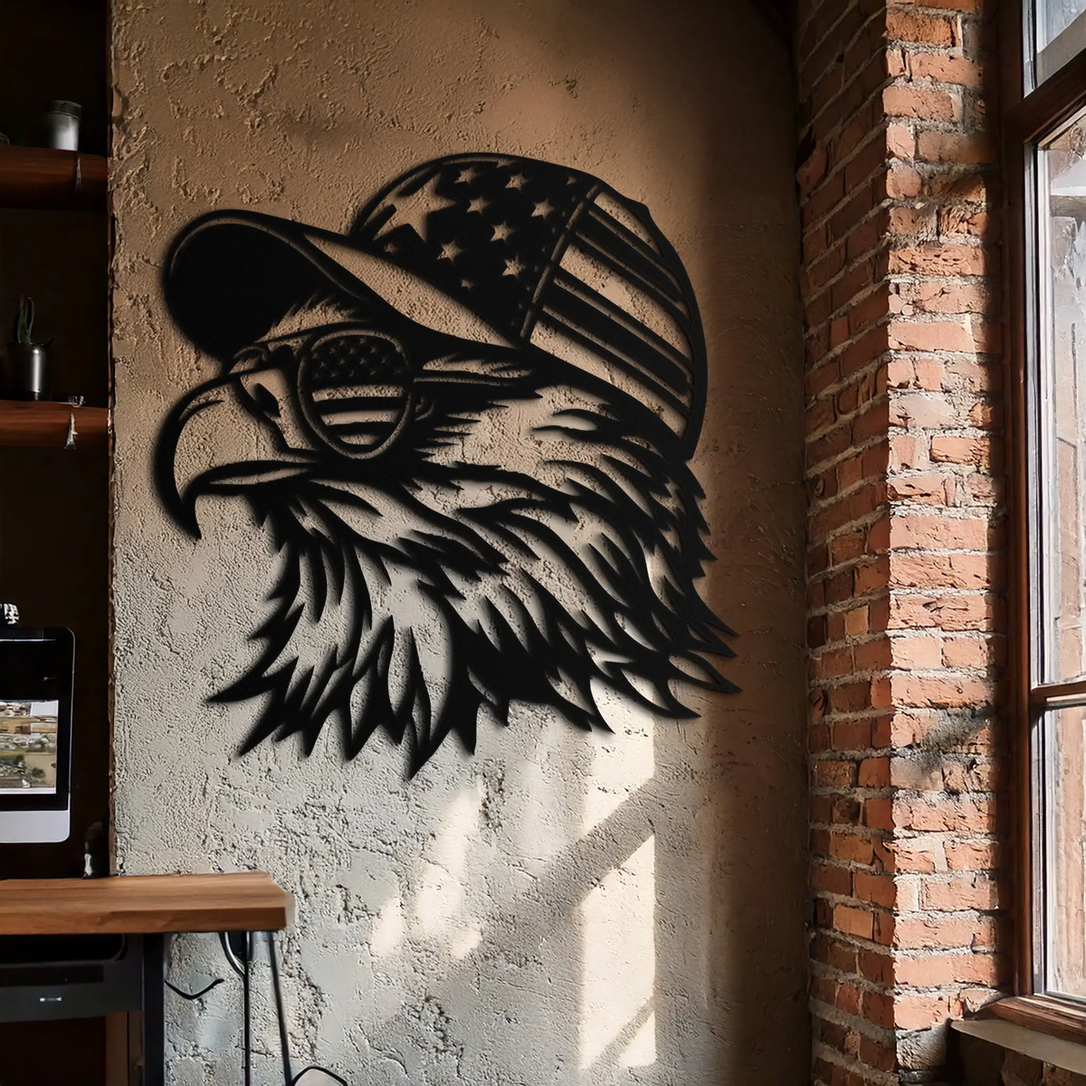 Patriotic Eagle Silhouette Metal Wall Art – Black Steel American Pride Decor- KAF493 by Enova Art