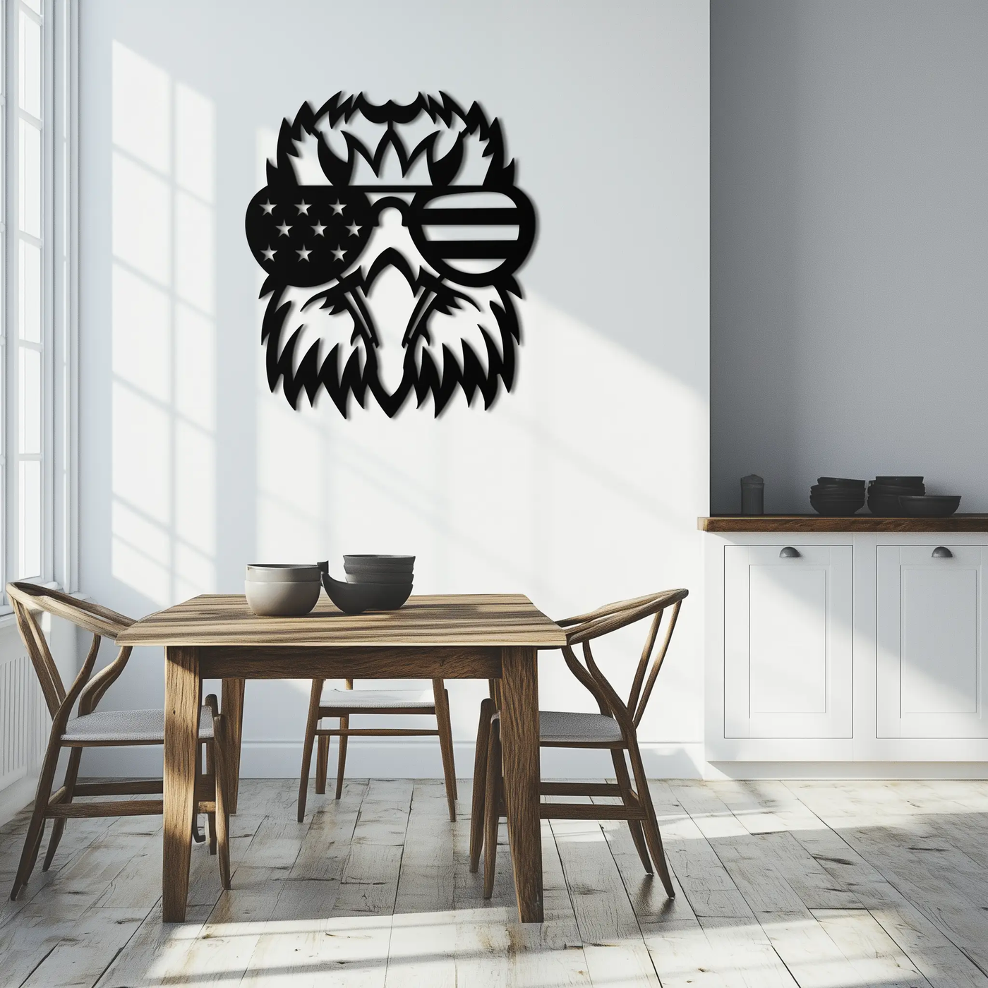 American Flag Eagle Silhouette Metal Wall Art – Patriotic Black Steel Home Decor- KAF496 by Enova Art
