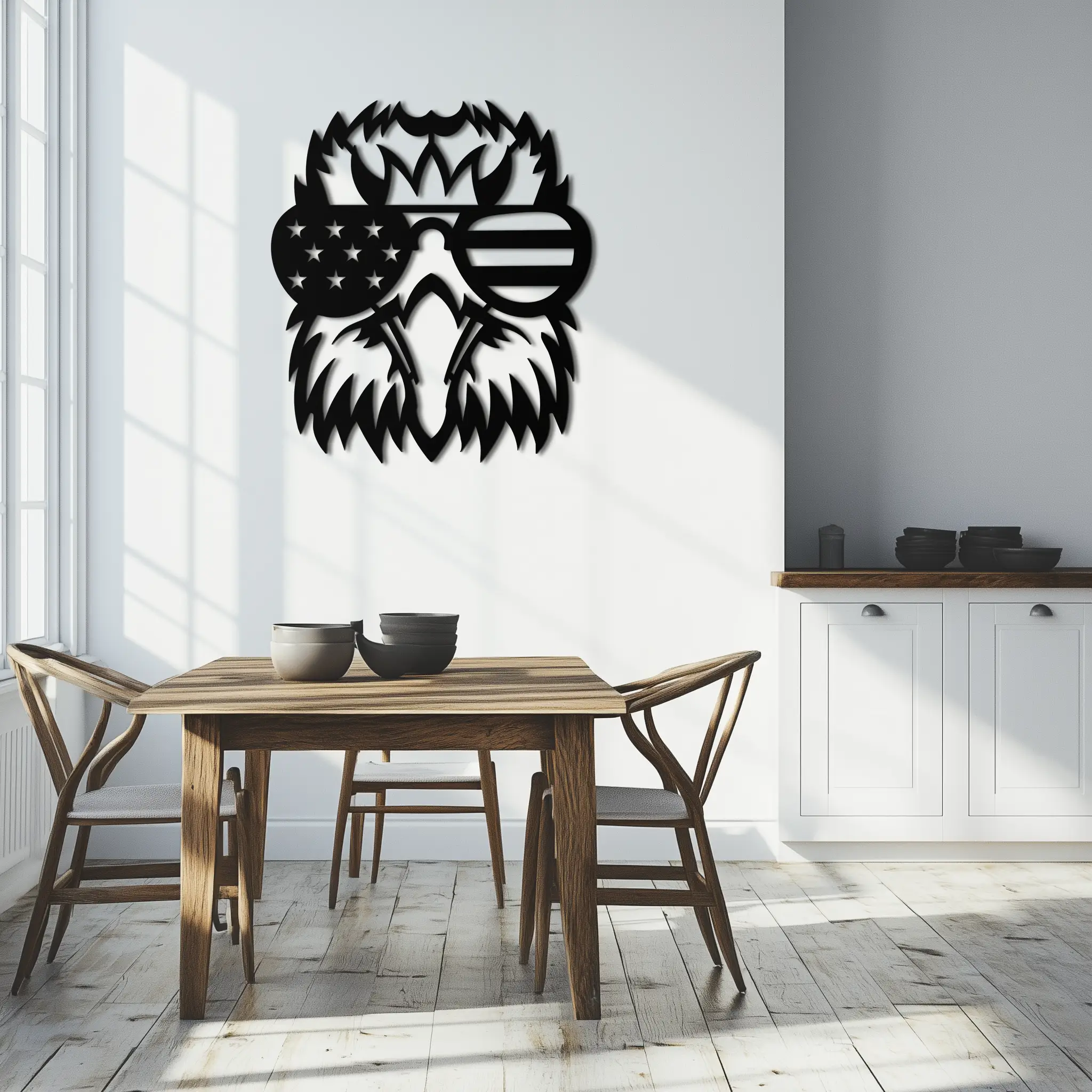 American Flag Eagle Silhouette Metal Wall Art – Patriotic Black Steel Home Decor- KAF496 by Enova Art