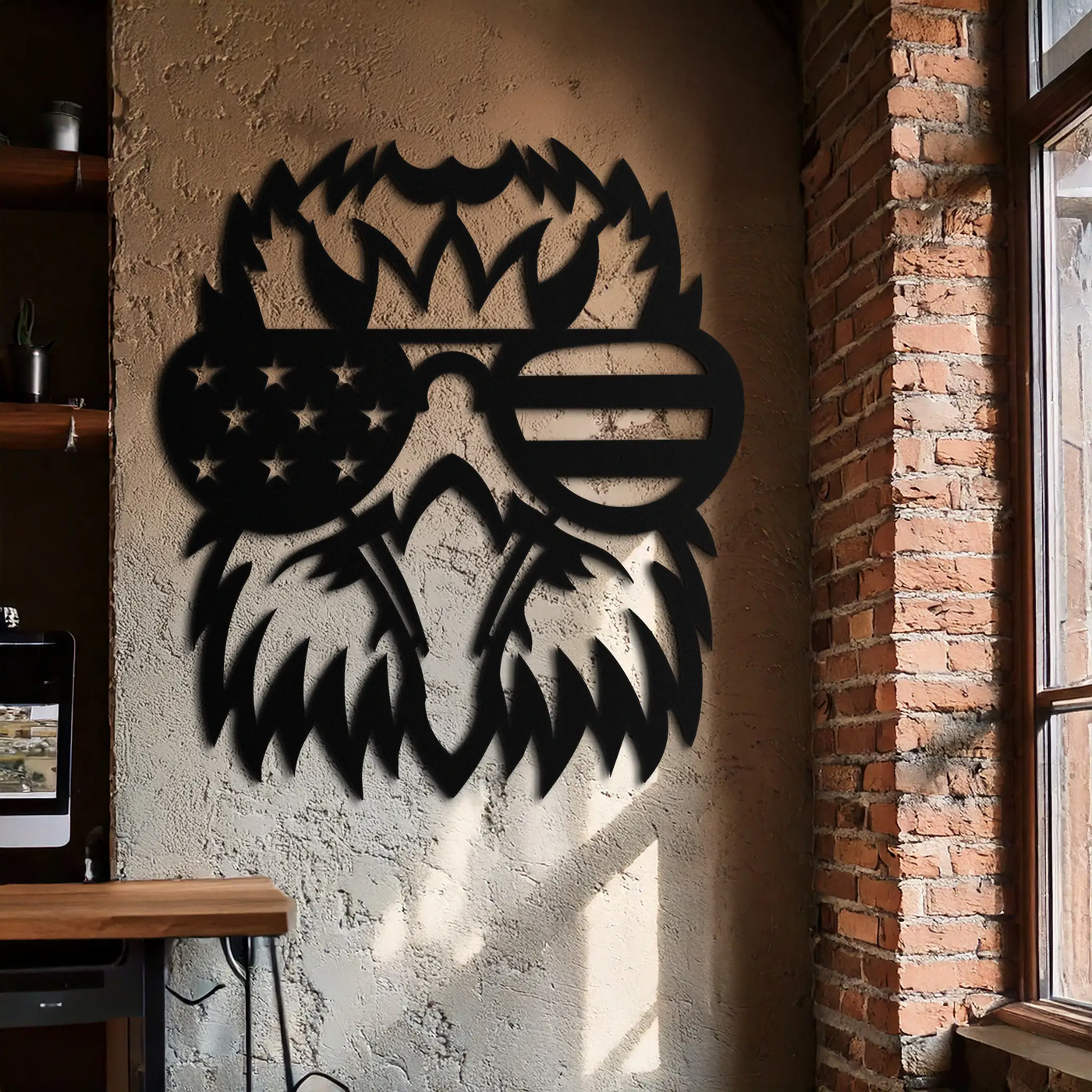 American Flag Eagle Silhouette Metal Wall Art – Patriotic Black Steel Home Decor- KAF496 by Enova Art