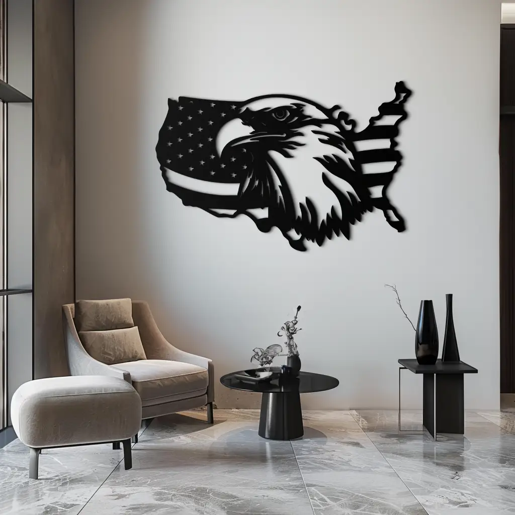 American Flag Eagle Silhouette Metal Wall Art – Patriotic USA Decor for Home & Office- KAF497 by Enova Art