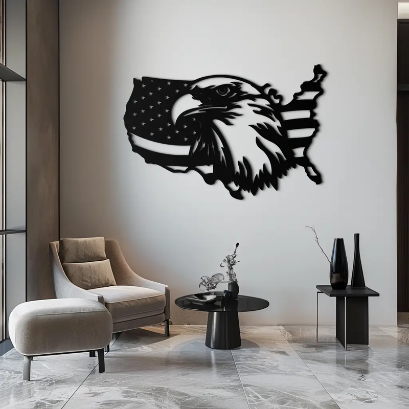 American Flag Eagle Silhouette Metal Wall Art – Patriotic USA Decor for Home & Office- KAF497 by Enova Art